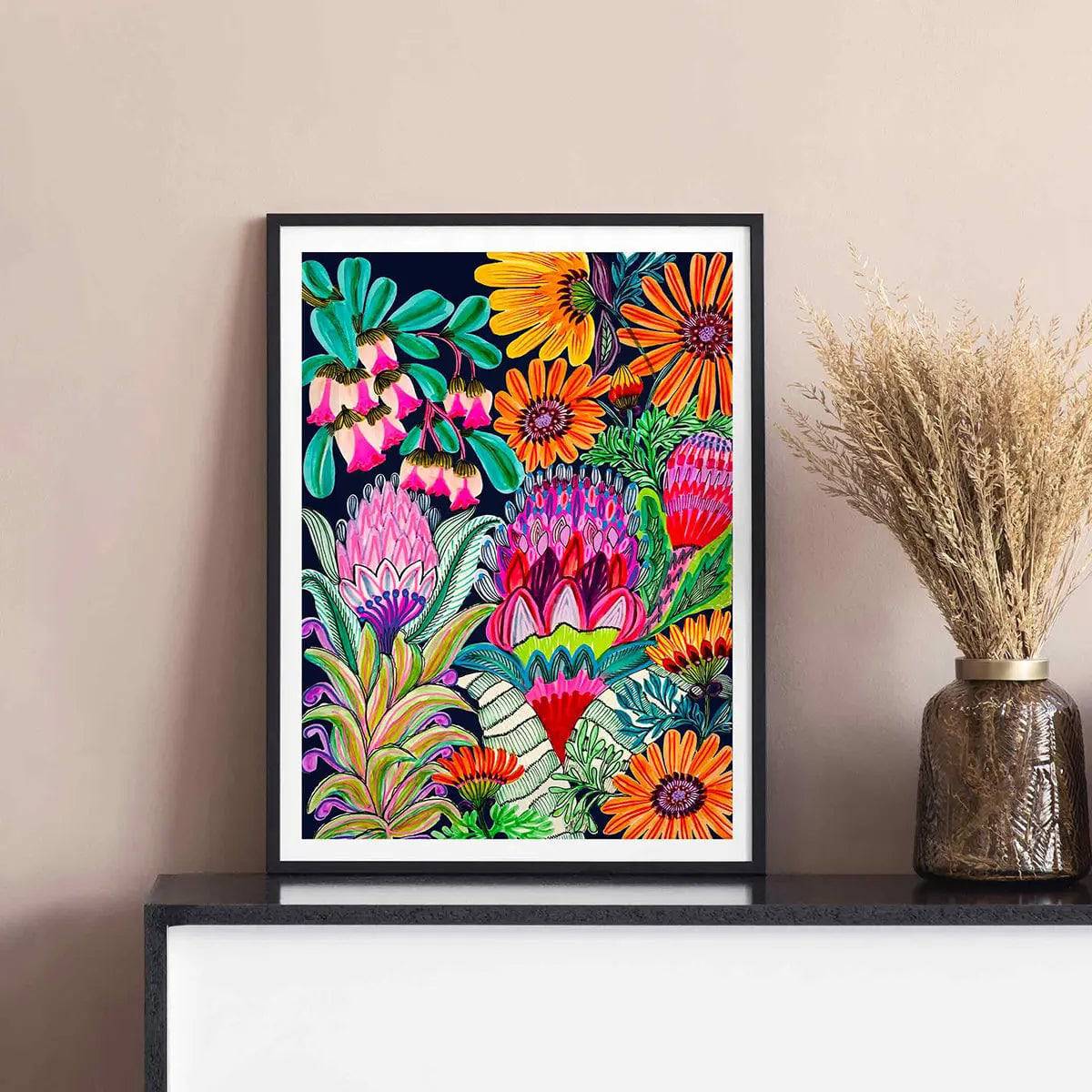 Modern Wall Art Print with Urn Flowers - Elegant Home Decor for Living Room, Bedroom & Office