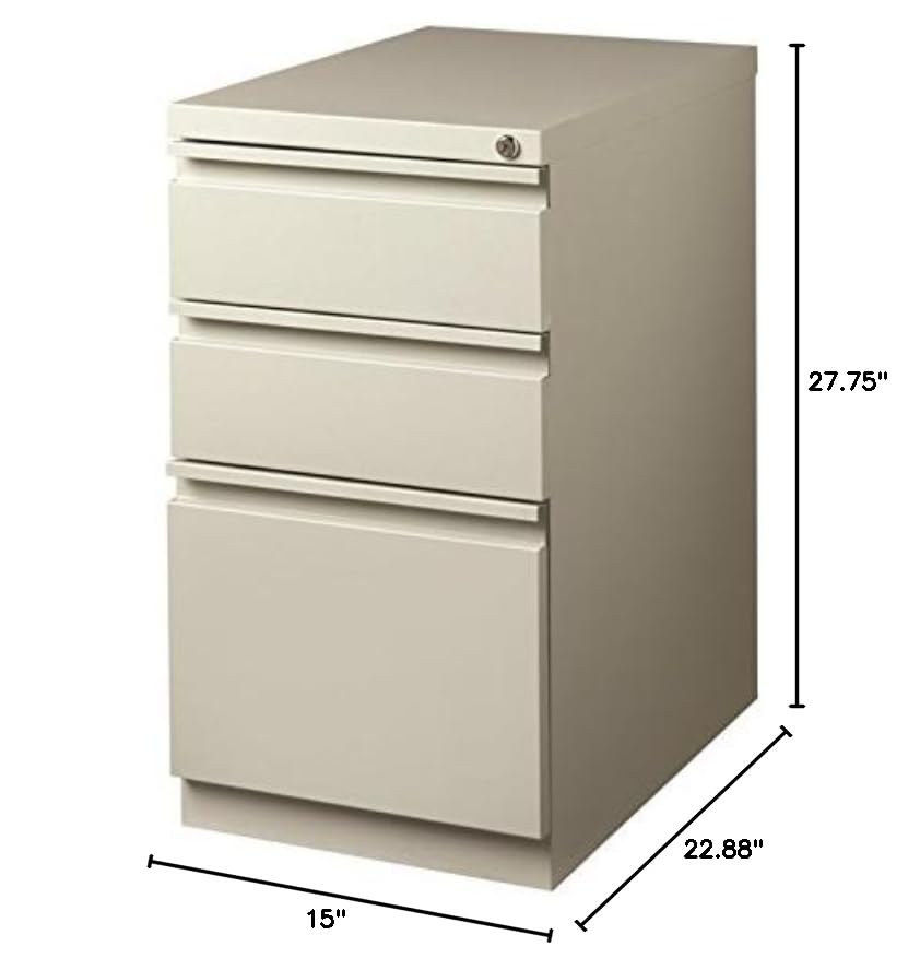 Hirsh 23-Inch Deep Mobile Pedestal 3-Drawer Storage Cabinet with Full-Width Pull - Gray | File Organizer for Office, Home, or Workspace