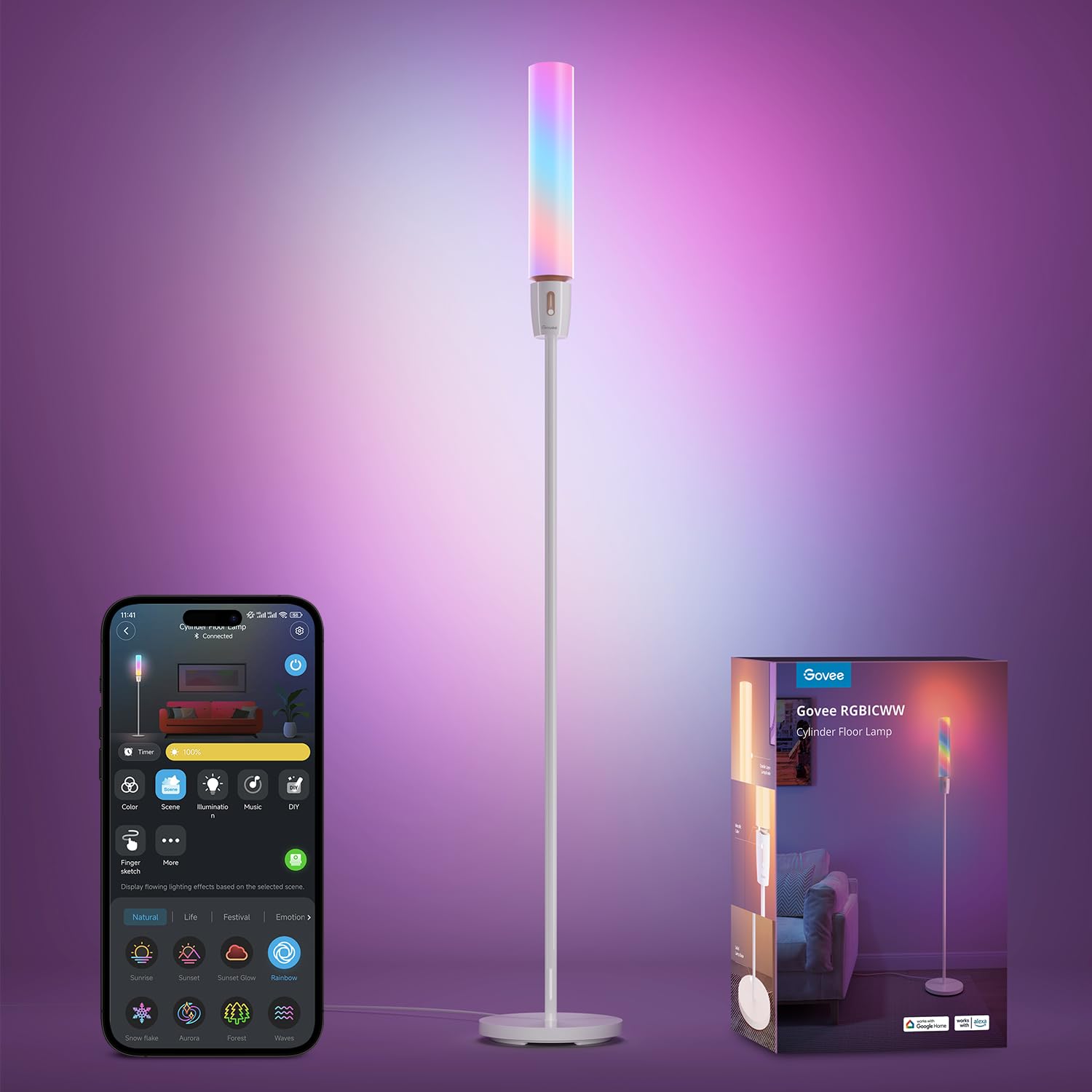 Govee RGBIC Smart Cylinder Floor Lamp - WiFi & App Controlled LED Corner Light with 64+ Scenes, DIY Mode, Music Sync (1500 Lumens) - Modern Lighting for Bedroom, Living Room, Home Theater & Gaming Setup