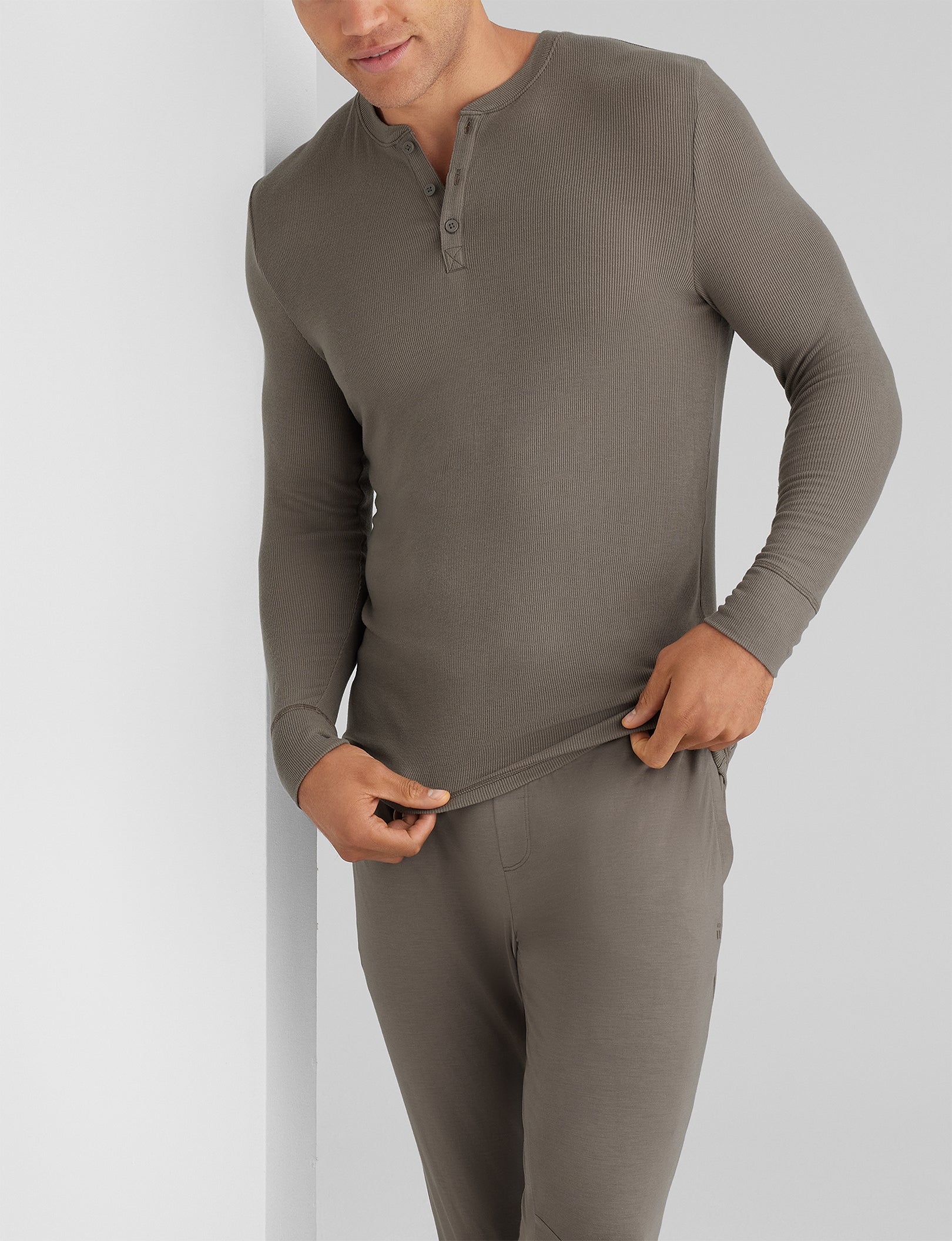 Men's Comfortable Lounge Henley Shirt - Soft Cotton Relaxed Fit for Casual Wear, Home Lounging & Outdoor Activities
