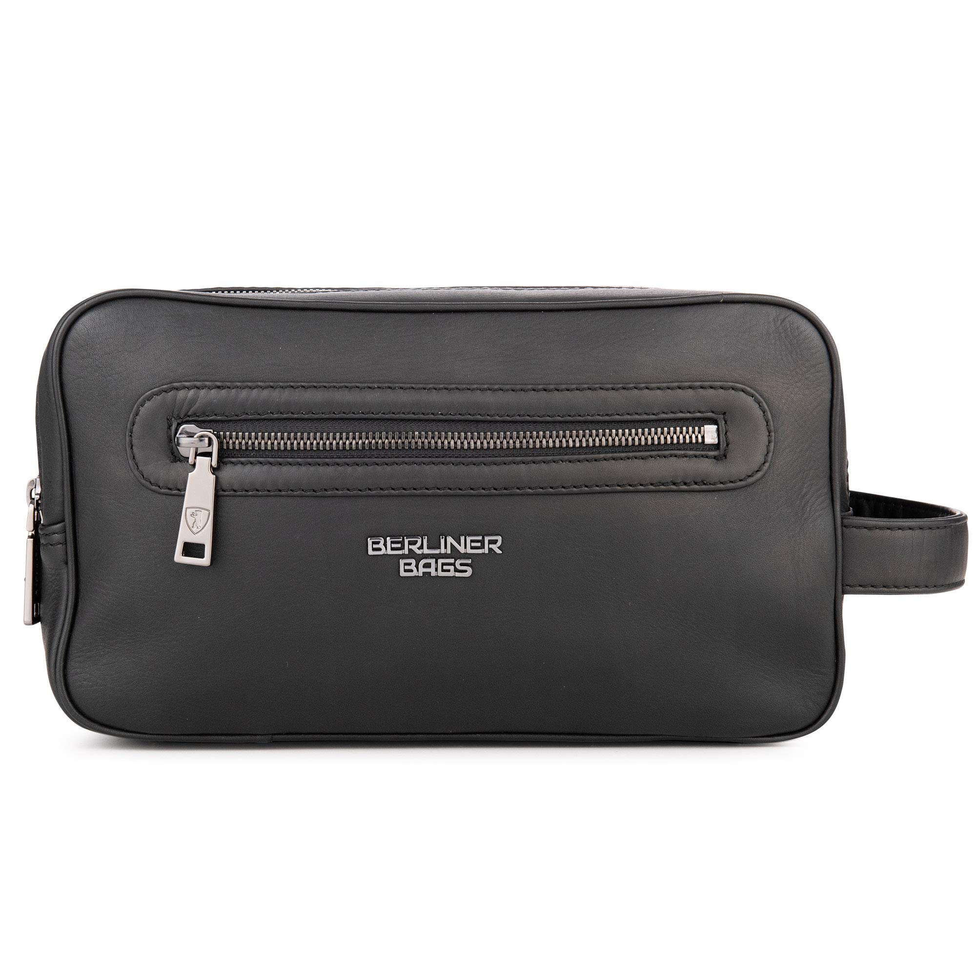 Premium Leather Toiletry Bag for Travel - BERLINER BAGS Max 2 Large Cosmetic Case for Men & Women (Black) | Perfect for Vacation, Gym & Business Trips