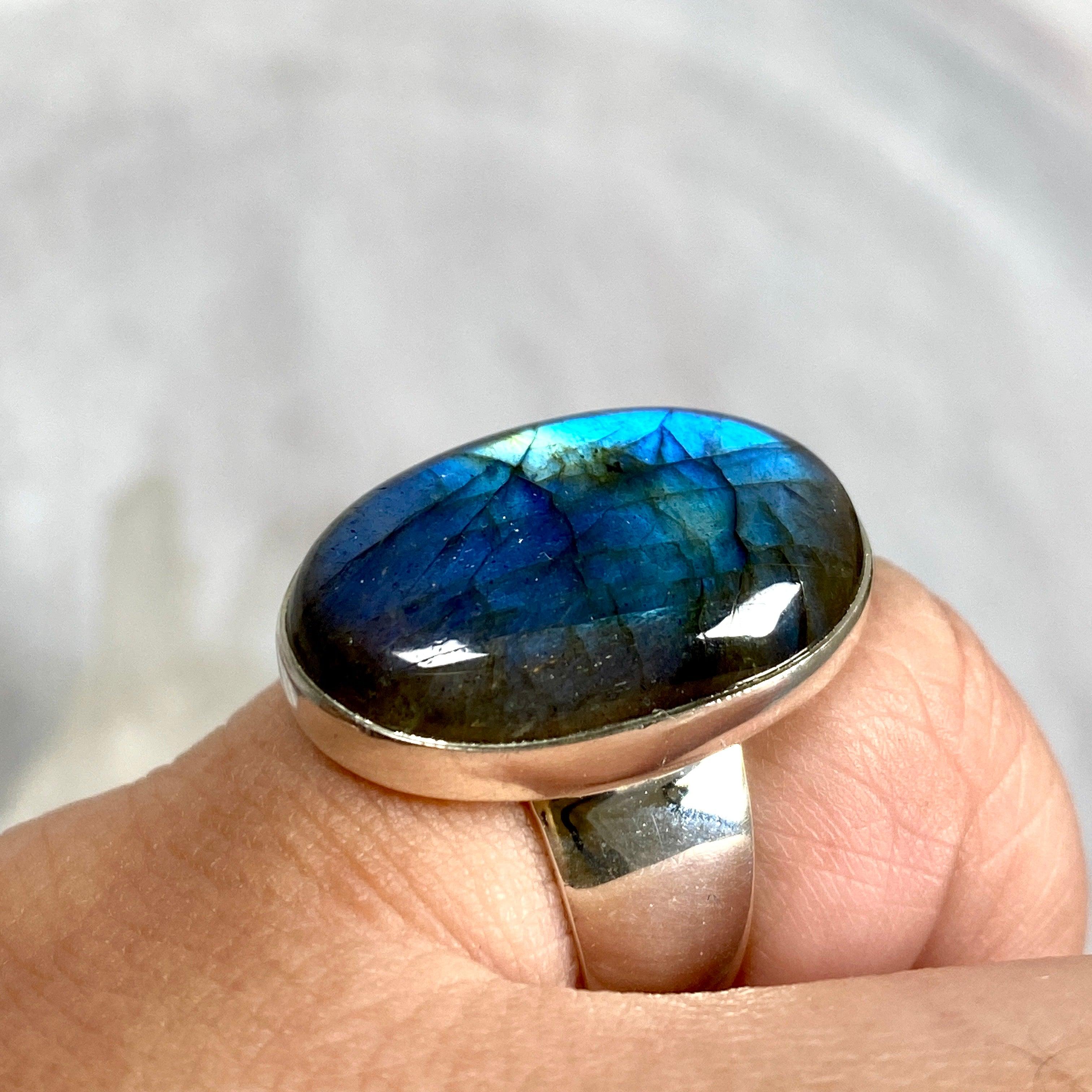 Labradorite Oval Cabochon Ring - Size 9 - KRGJ2751 - Elegant Handmade Jewelry for Women, Perfect for Everyday Wear & Special Occasions