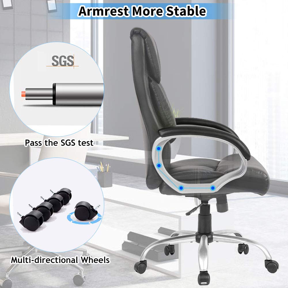 Ergonomic Office Chair with Lumbar Support & Adjustable Headrest - High Back PU Leather Computer Desk Chair, Swivel Rolling Task Chair for Men & Women - Perfect for Home Office, Gaming & Workspaces (Black)