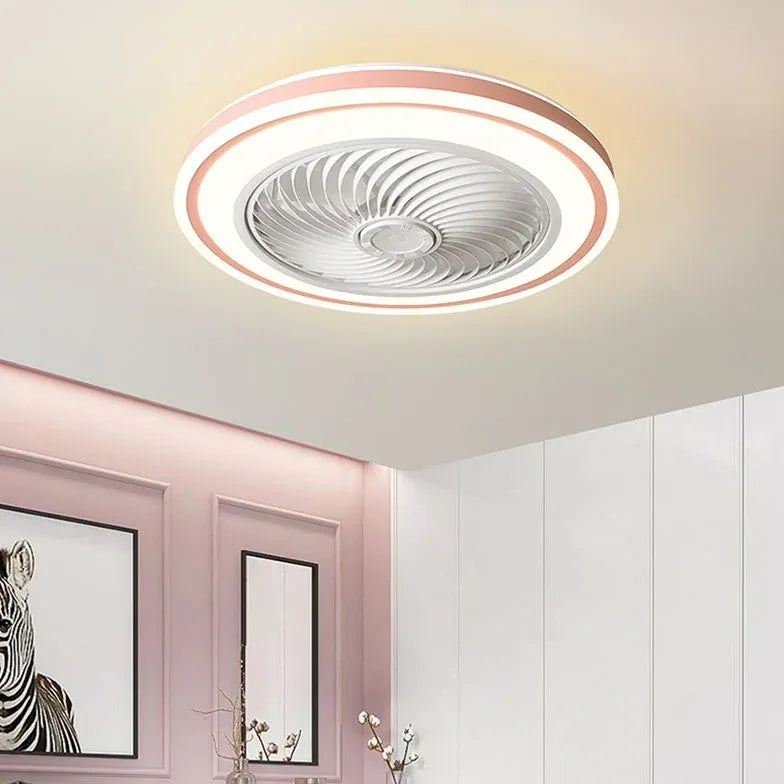 Modern Round Flush Mount Ceiling Fan with LED Light - Energy Efficient & Quiet - Perfect for Bedroom, Living Room, and Office Spaces