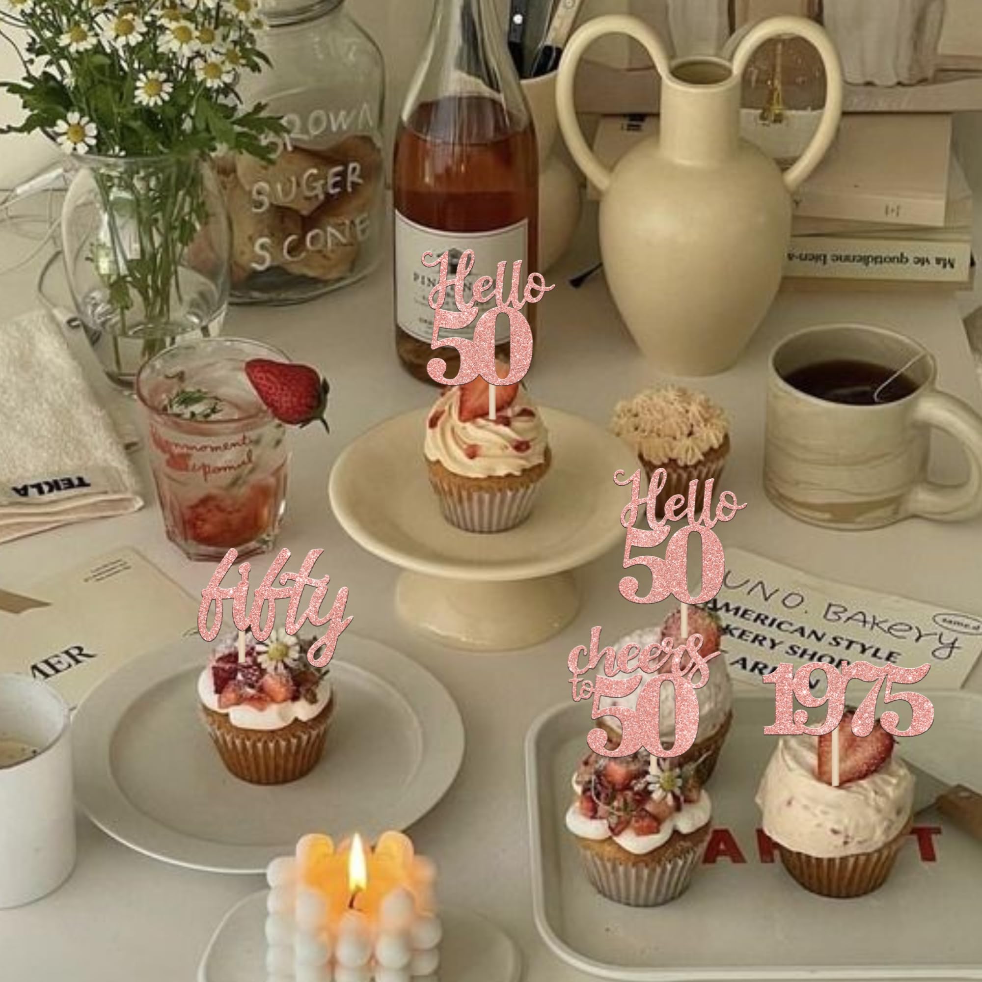 24 PCS 50th Birthday Cupcake Toppers - Glitter 