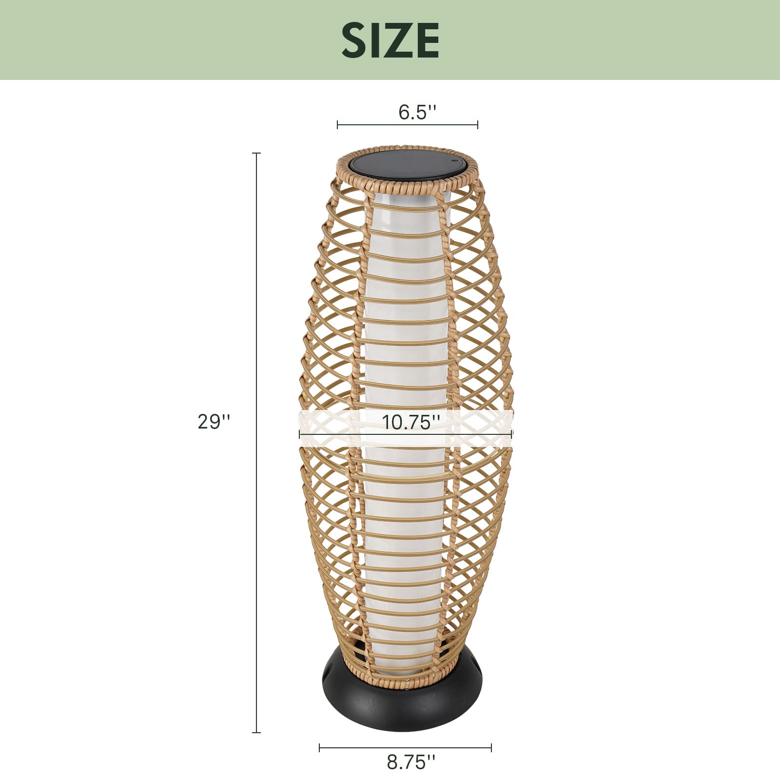 Grand Solar-Powered Outdoor Patio Floor Lamp - Weather-Resistant Wicker Deck Light for Garden, Large Size in Austin Natural Brown | Perfect for Backyard, Porch & Landscape Lighting