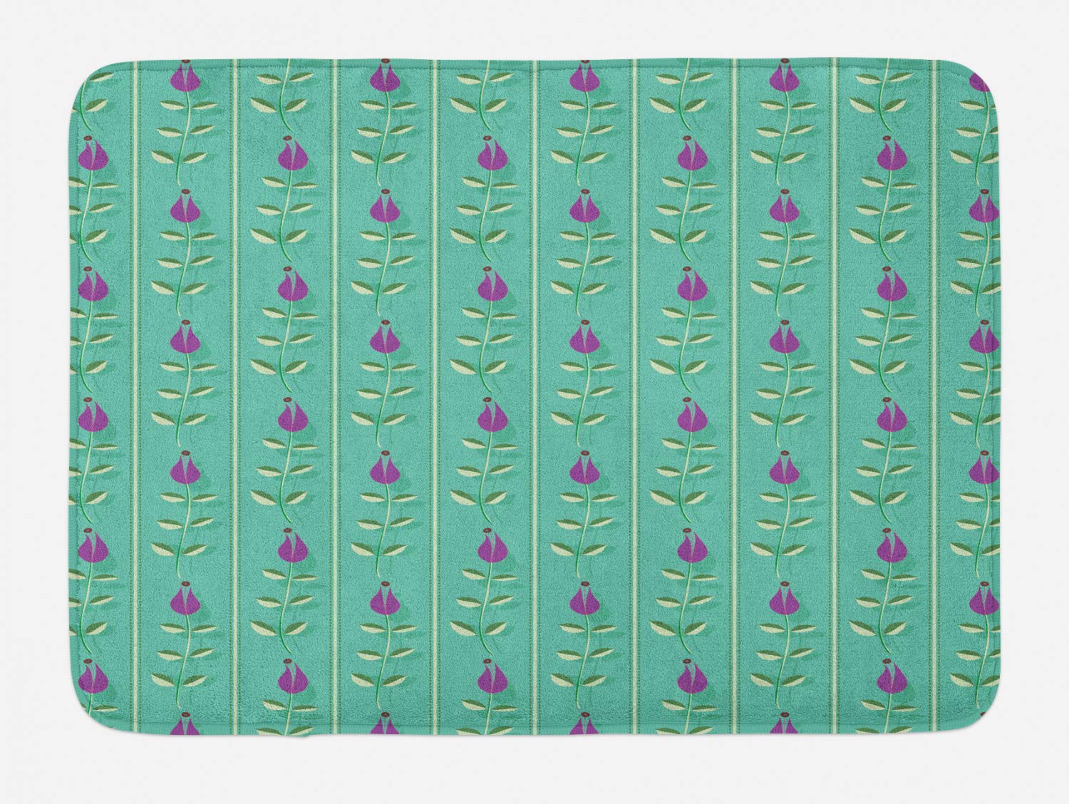 Ambesonne Floral Bath Mat - Non-Slip Plush Ottoman Style Bathroom Rug with Oriental Tulip Pattern, 30.2
