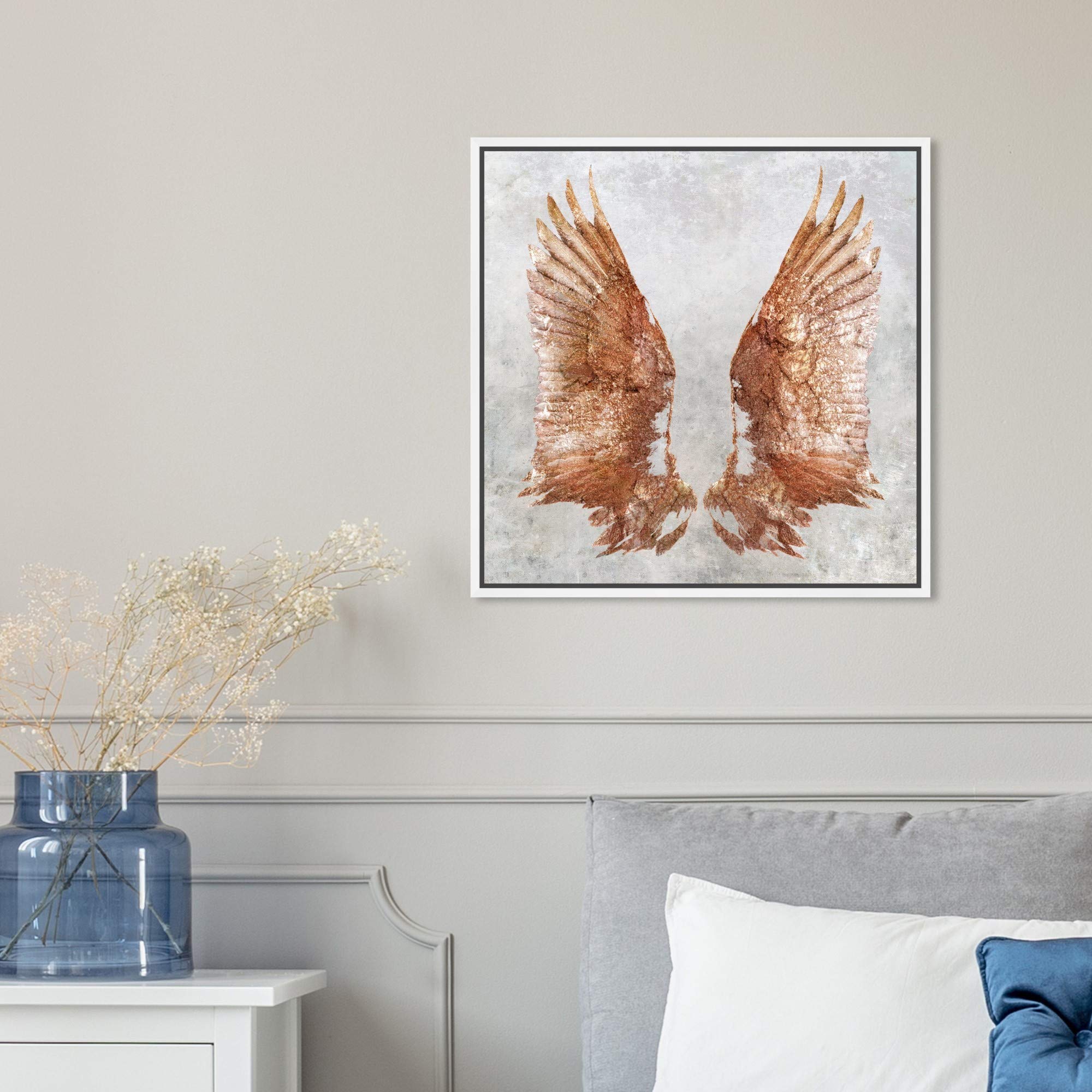 Rose Gold Wings Framed Wall Art Canvas Print - 16x16 Inch Pink & Gray Home Decor by Oliver Gal Artist Co. | Perfect for Living Room, Bedroom & Office Décor