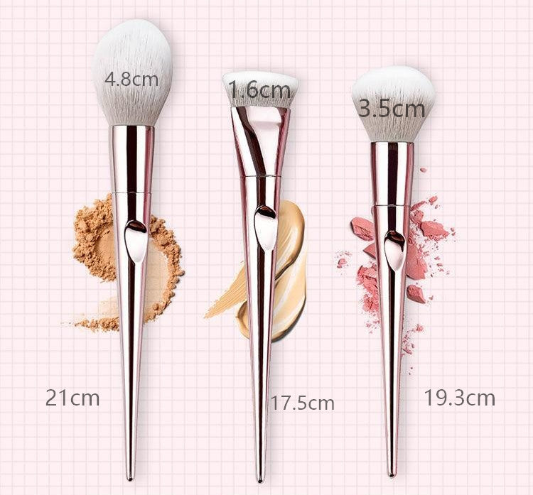 Professional Makeup Brush Set of 3 - Soft Synthetic Bristles for Flawless Foundation, Blending & Contouring - Perfect for Everyday Makeup & Professional Use