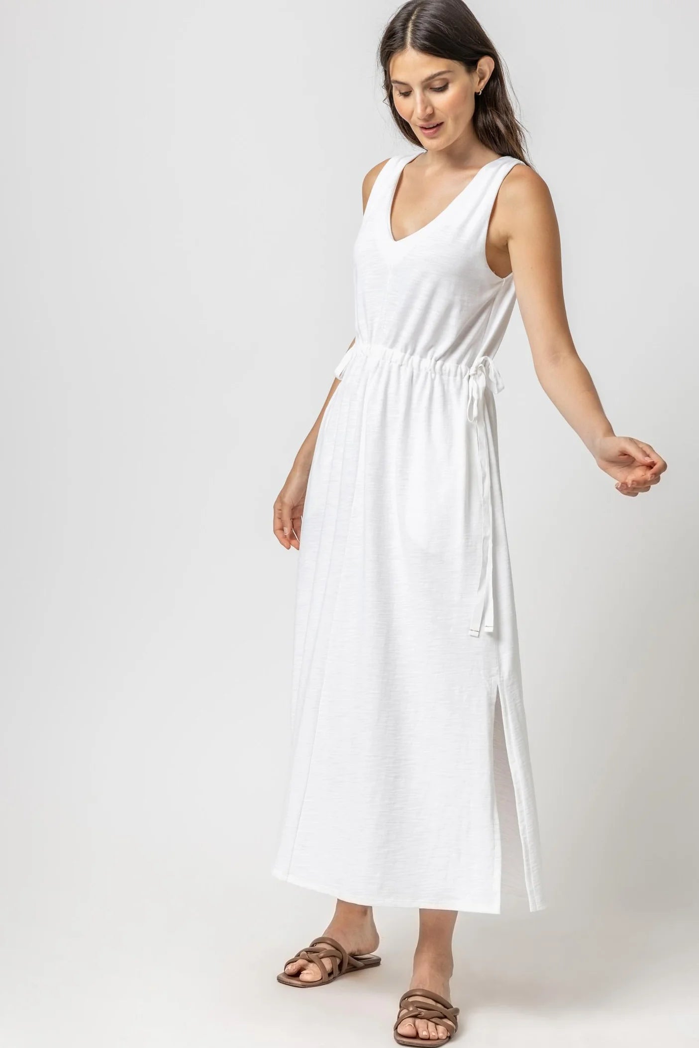 White Drawstring Waist Maxi Dress for Women - Elegant Flowy Summer Beach Dress for Vacations, Weddings & Casual Outings