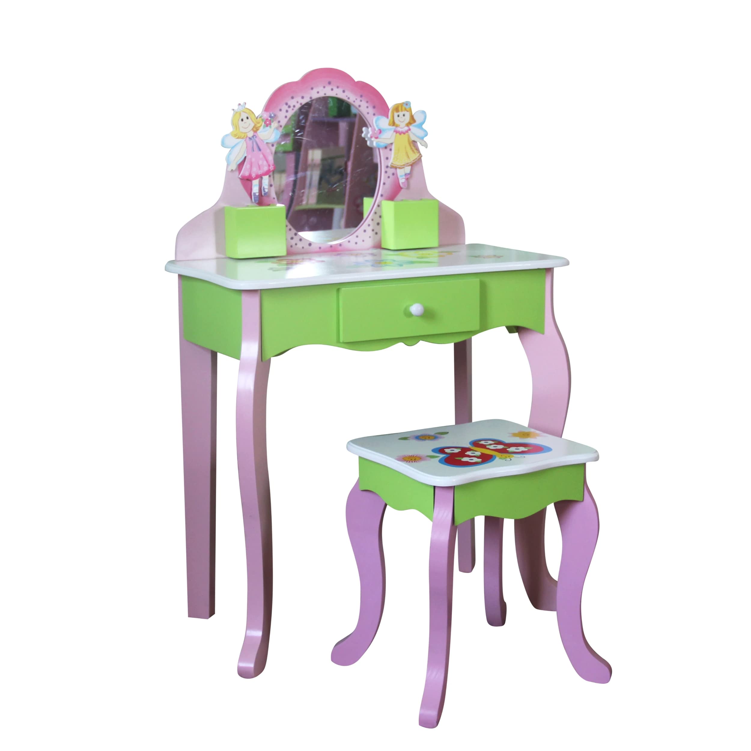 Layla Girls Flower Vanity Set with Stool - Kids Makeup Dressing Table with Mirror & Storage - Perfect for Pretend Play, Birthday Gifts & Bedroom Decor
