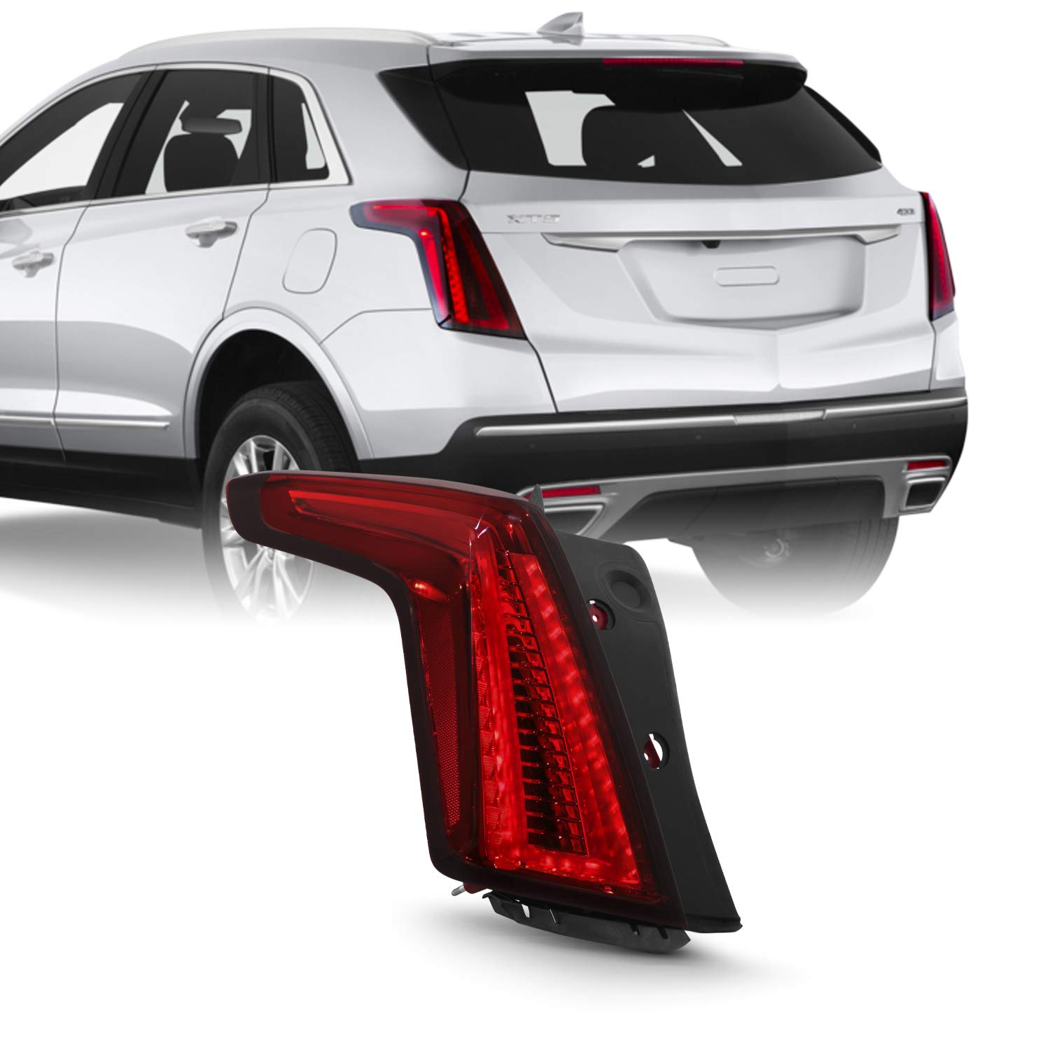 AKKON Full LED Tail Lights for 2020-2022 Cadillac XT5 - OE Style Dark Red Housing - Left Driver Side Assembly - Upgrade Your Car's Rear Lighting for Enhanced Safety & Style