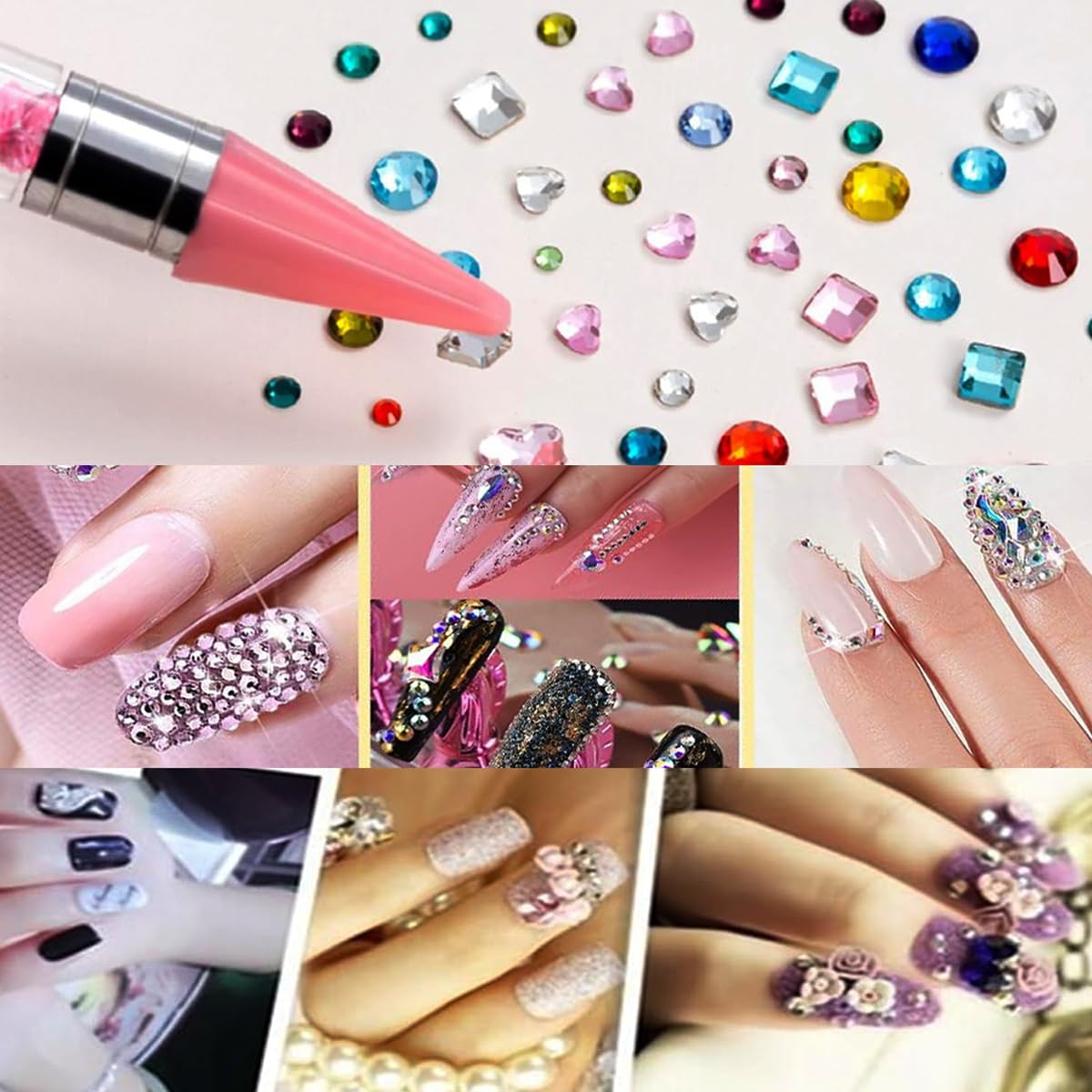 Dual Ended Nail Rhinestones Picker & Dotting Pen - Professional Nail Art Design Tool for Gems, Crystals, Studs & Beads (White) | Perfect for DIY Nail Decoration, Salon Use & Home Manicures