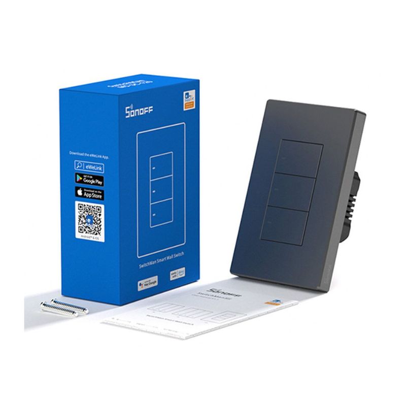 Sonoff M5 3-Channel WiFi Smart Wall Switch - Compatible with Alexa & Google Home - Dark Gray - Smart Home Automation for Lights & Appliances