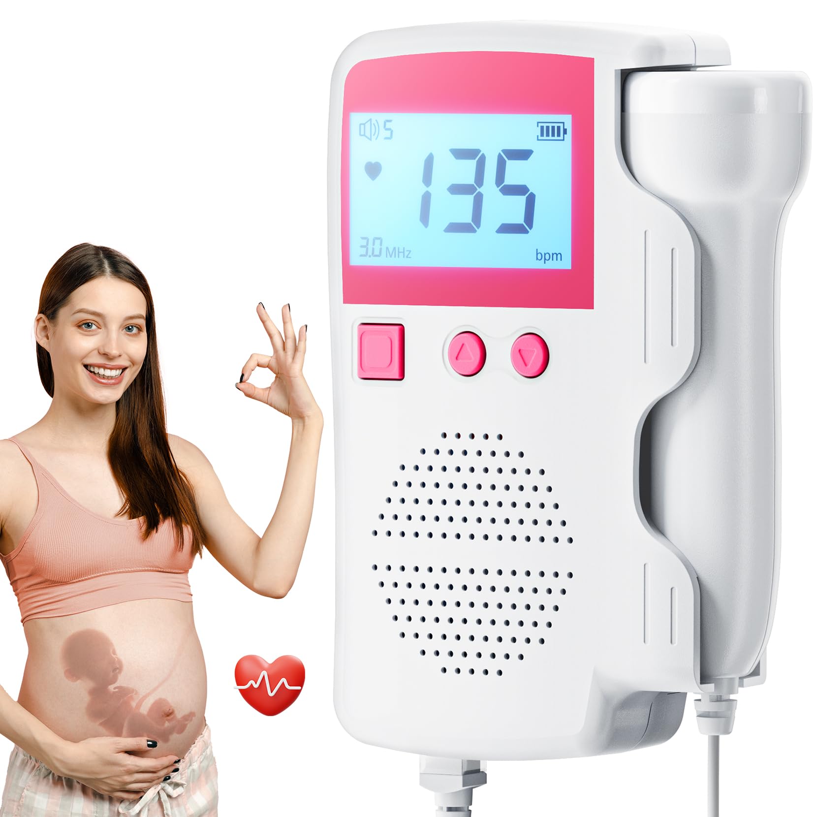 Portable Fetal Doppler Monitor for Pregnancy - Accurate Baby Heartbeat Tracker with Ultrasound Technology | Perfect for Home Use & Prenatal Bonding