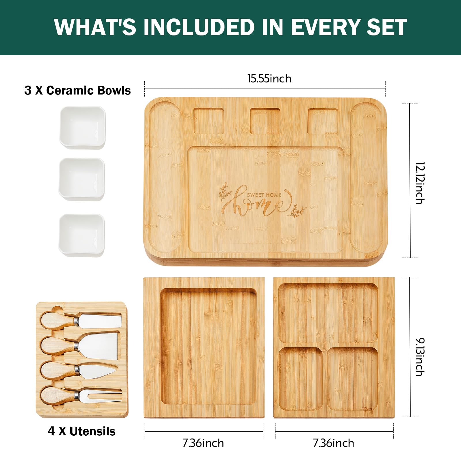 SWEET HOME Premium Wooden Cheese Board & Knife Set - Large Charcuterie Serving Tray for Entertaining, Housewarming Gifts, Wedding Presents | Perfect for Dinner Parties, Wine Tastings & Holiday Gatherings