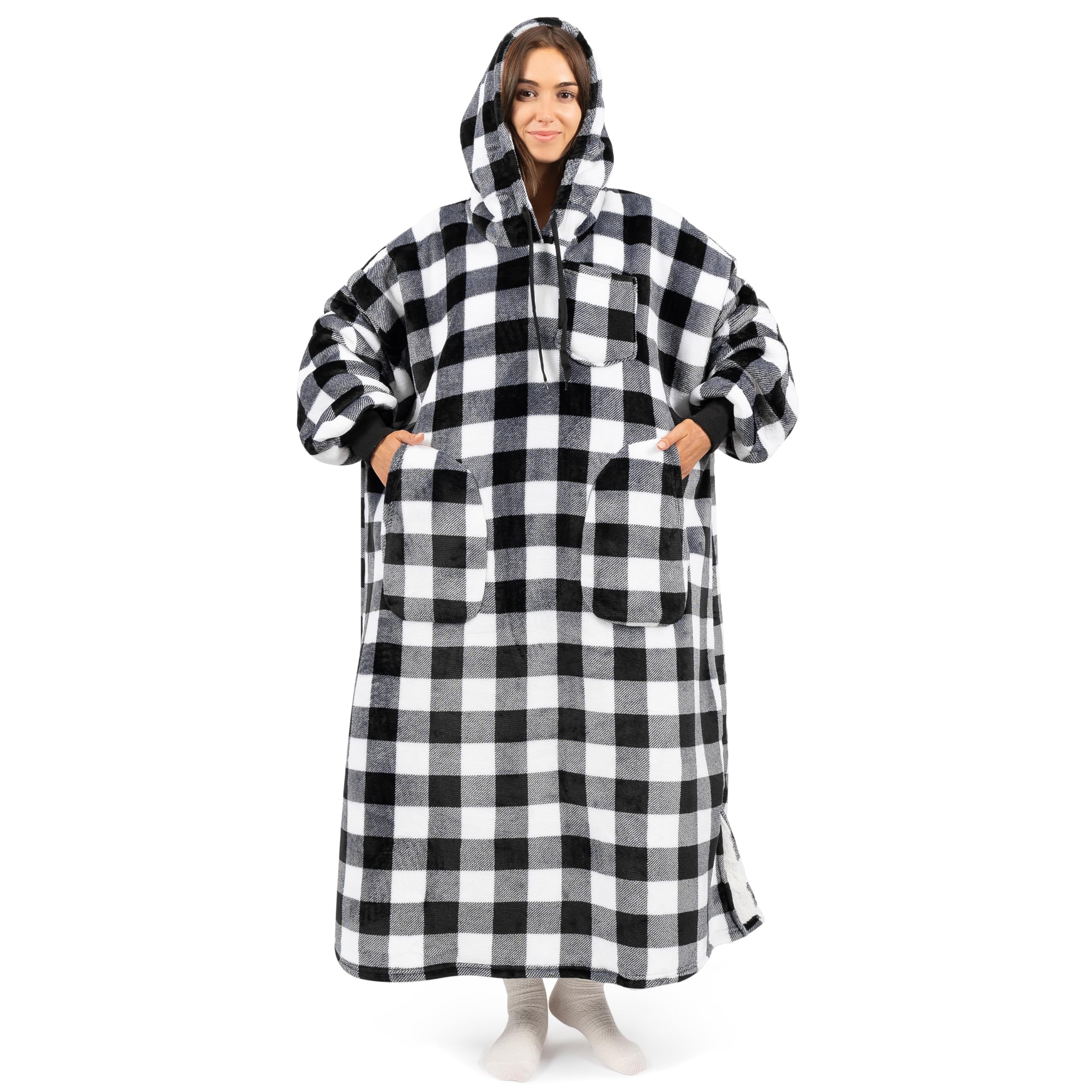 PAVILIA Wearable Blanket Hoodie for Women & Men - Sherpa Fleece Oversized Sweatshirt Blanket with Hood | Cozy Loungewear for Home, Camping & Outdoor Activities
