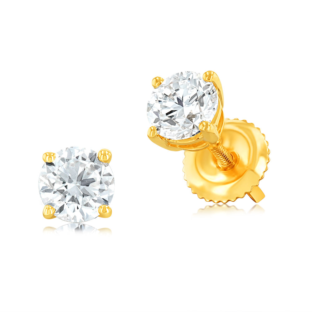 14K Yellow Gold Luminesce Lab Grown 1 Carat Diamond Screwback Solitaire Stud Earrings for Women - Perfect for Weddings, Anniversaries & Special Occasions
