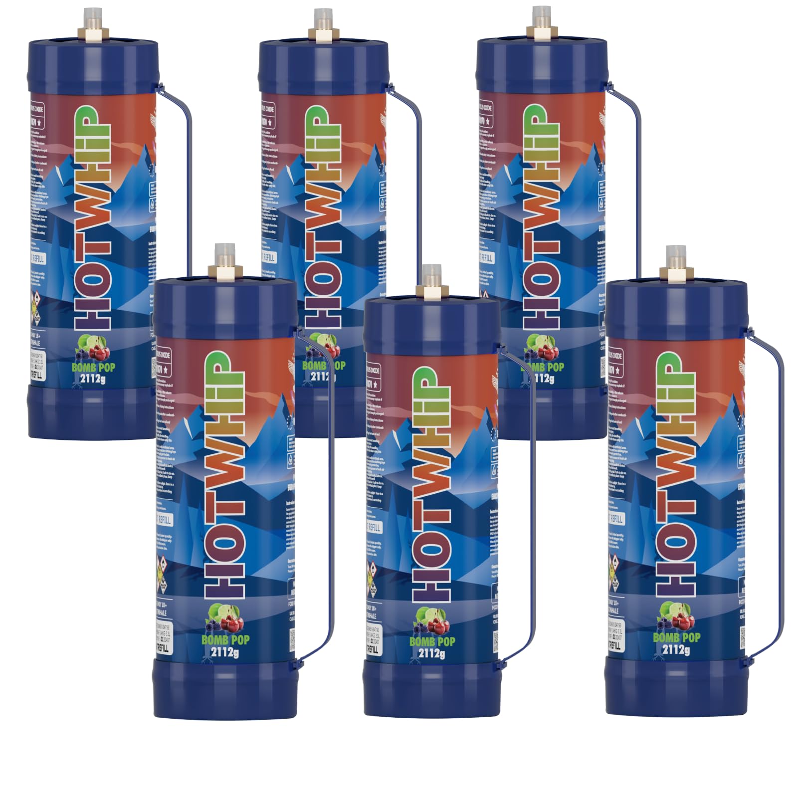 Premium Whipped Cream Chargers 6-Pack - 3.3L N2O Tanks (2112g Each) - Hotwhip Bomb Pop Flavor for Professional Desserts & Coffee Shops - Perfect for Baking, Cocktails & Party Decorations
