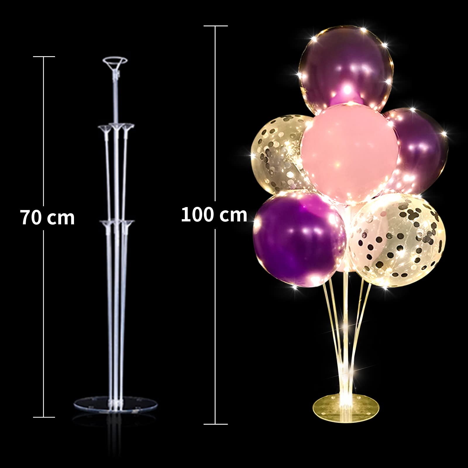 2-Pack Purple Balloon Holder Stand Kit with String Lights - Elegant Centerpiece Decor for Birthday, Baby Shower, Wedding & Anniversary Parties | Perfect for Indoor/Outdoor Celebrations & Photo Backdrops