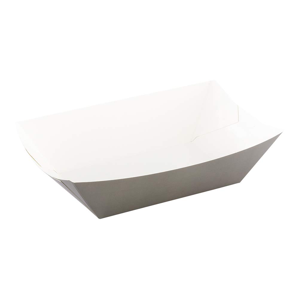 Restaurantware Bio Tek 1 lb Heavy-Duty Disposable Paper Food Trays - 50 Count Greaseproof Gray Food Boats for Snacks, Appetizers & Treats | Perfect for Parties, Carnivals, Food Trucks & Catering Events