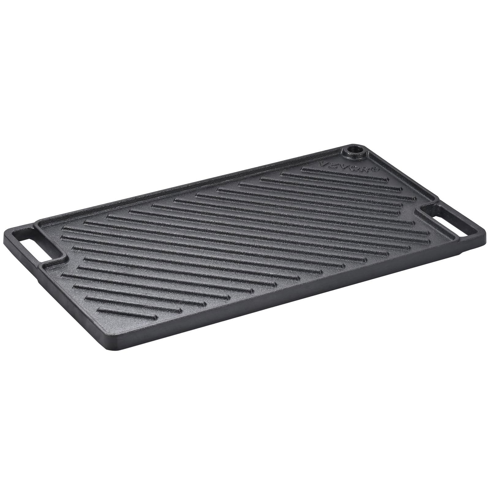 VEVOR 17x10 Inch Reversible Cast Iron Grill Griddle - Pre-Seasoned Double Burner Griddle Pan with Handles, Non-Stick Flat Top Cookware for BBQ, Gas Grill, Camping & Outdoor Cooking - Black