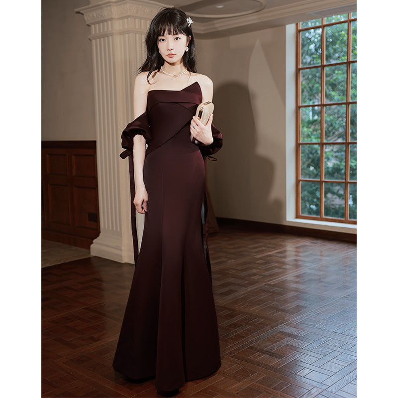 Elegant Mermaid Wine Red Strapless Long Prom Dress for Evening Party, Formal Gala, and Special Occasions - Size 192