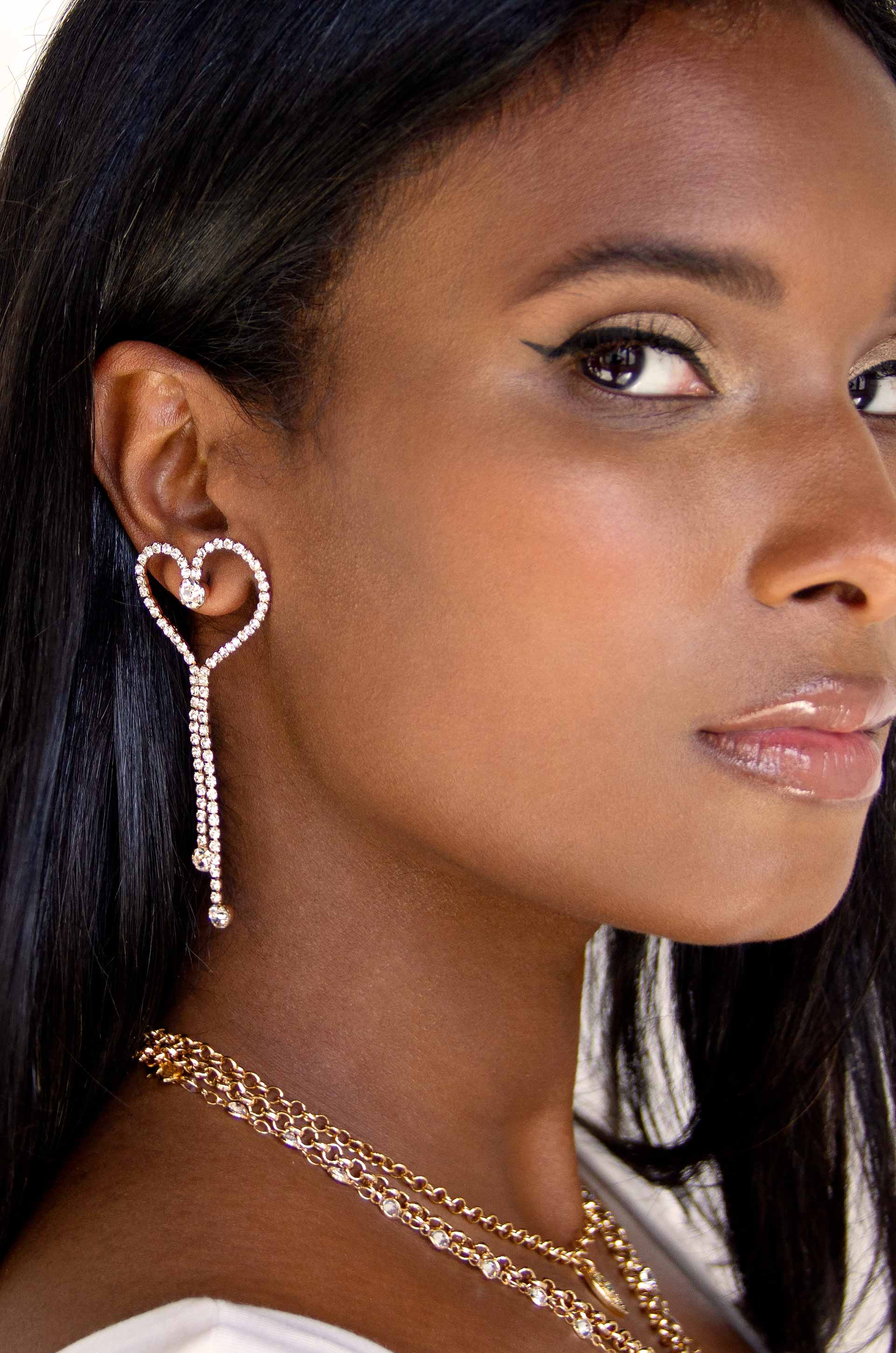 Crystal Heart Linear Drop Earrings for Women - Elegant Dangle Earrings for Wedding, Party & Evening Wear - Perfect Gift for Her