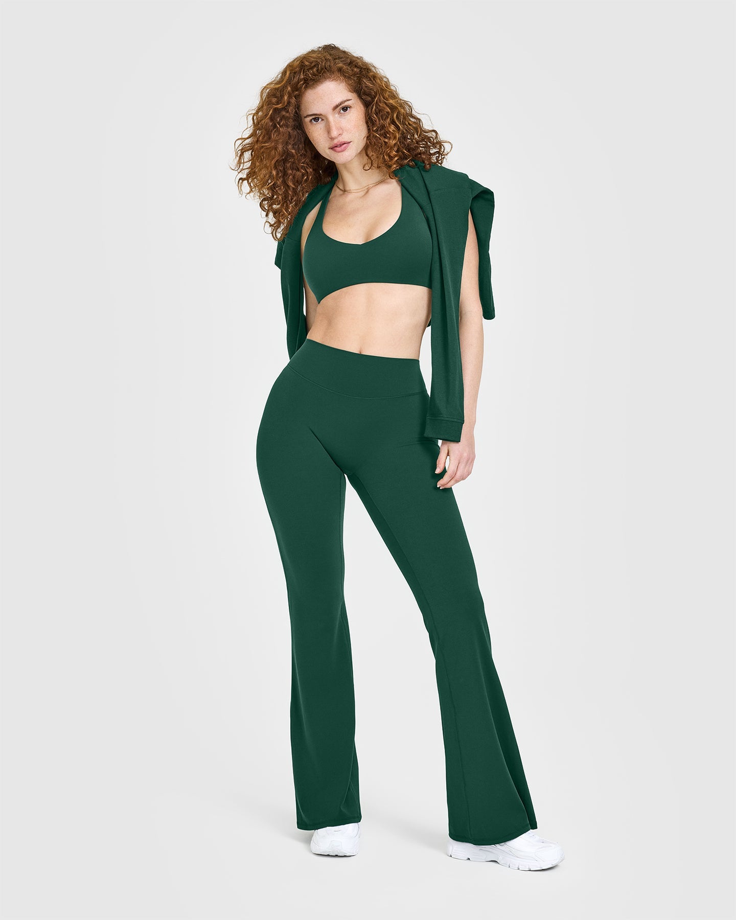 SoftMotion™ Flared Yoga Pants for Women - Dark Racing Green | High Waisted Stretchy Workout Leggings for Running, Gym & Lounge
