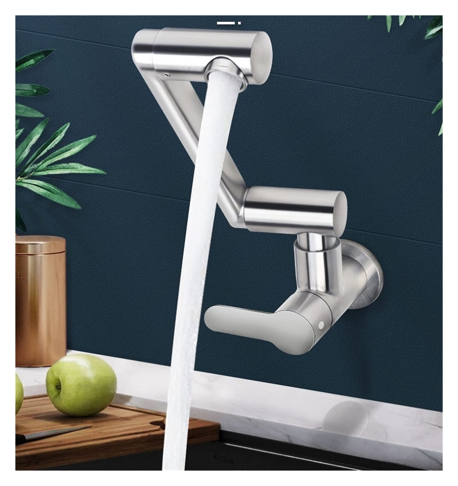 360° Rotating Stainless Steel 304 Single Hole Wall Mount Kitchen Sink Faucet - Foldable Cold Water Tap for Universal Balcony & Mop Sink (Great for Small Kitchens, RV Use & Outdoor Cleaning)