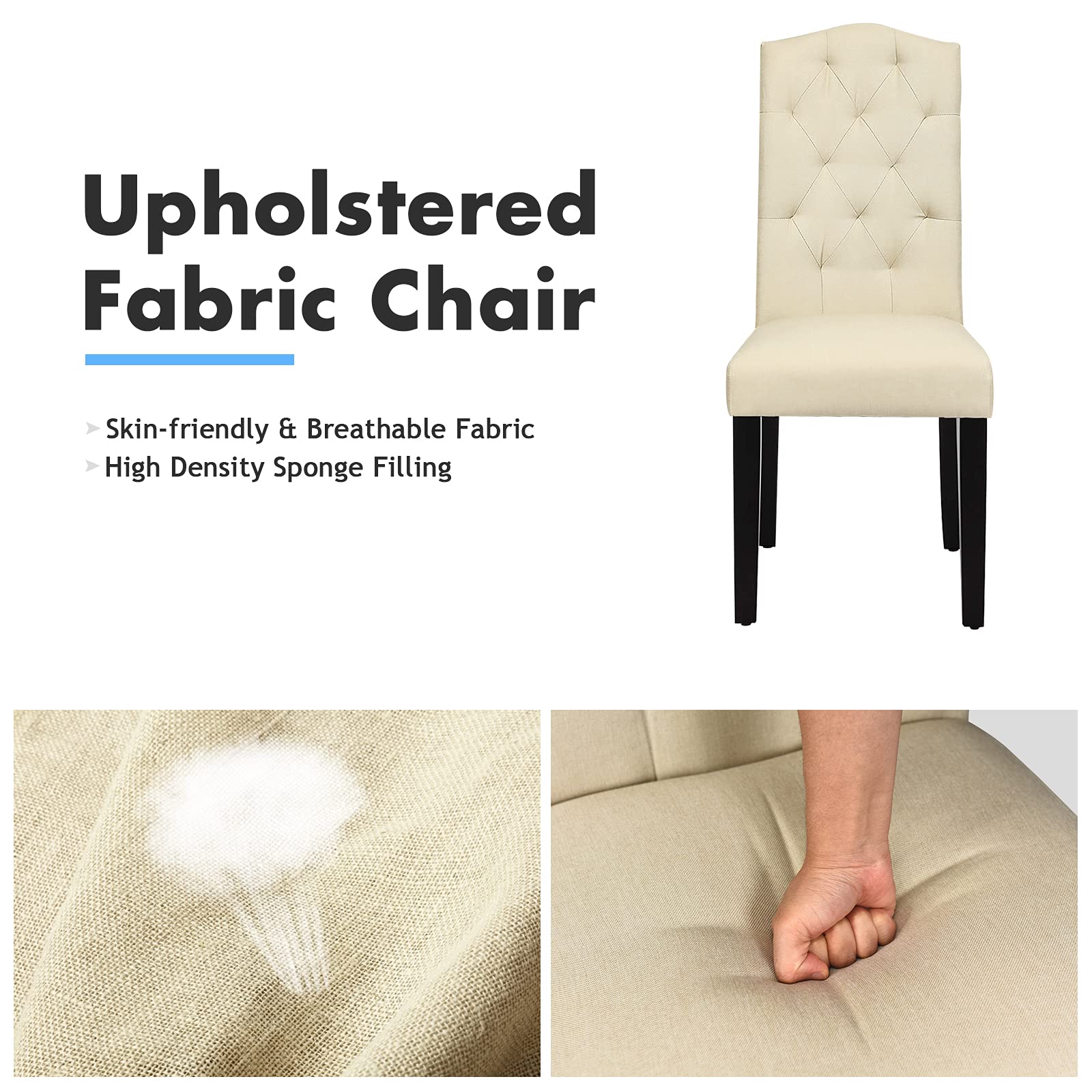NAFORTSet of 2 Fabric Dining Chairs - Classic High Back Upholstered Parsons Chairs with Solid Rubber Wood Legs for Kitchen, Dining Room & Living Room | Comfortable Padded Seating for Family Meals & Entertaining Guests | Beige Home Decor