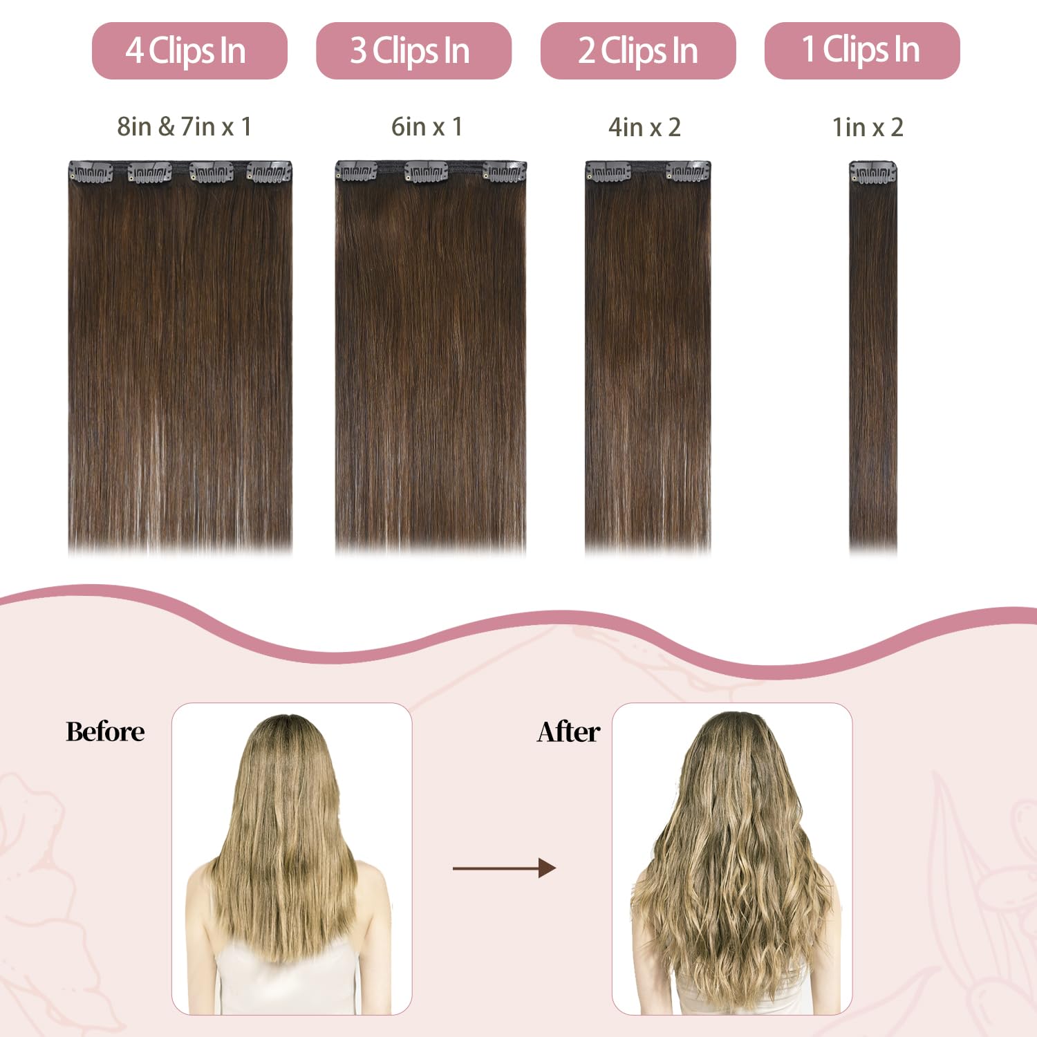 HUAYI 20 Inch Medium Brown Clip-In Hair Extensions - 7pcs 70g Real Human Remy Hair, Soft & Natural Straight Double Weft for Women | #4 Chocolate Brown | Perfect for Daily Wear, Parties & Special Occasions