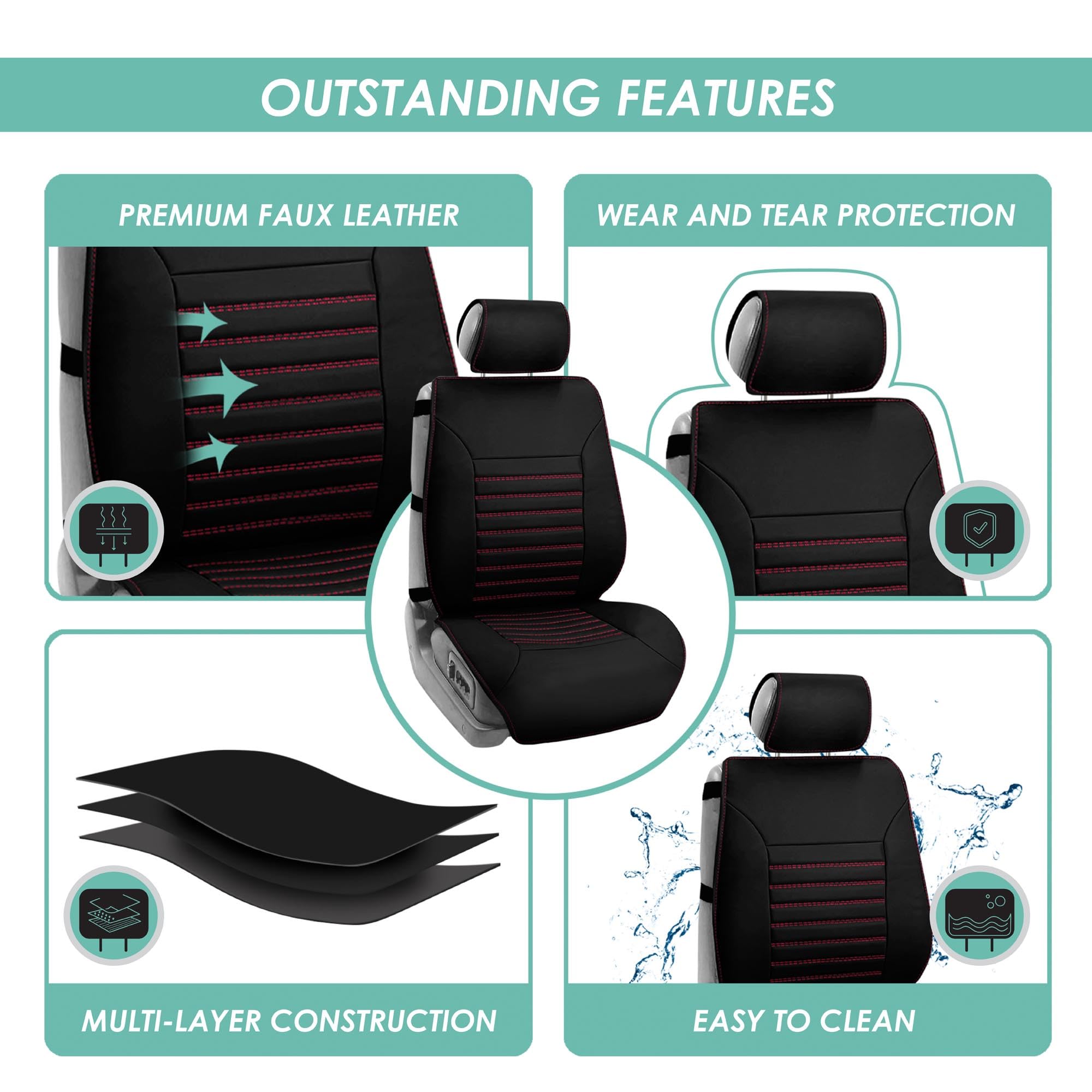 Premium Black Faux Leather Car Seat Covers Front Set - Universal Fit Low Back Seat Protectors for SUV, Sedan, Van | Airbag Compatible & Durable Auto Seat Cushions | Perfect for Daily Commute, Road Trips & Interior Protection