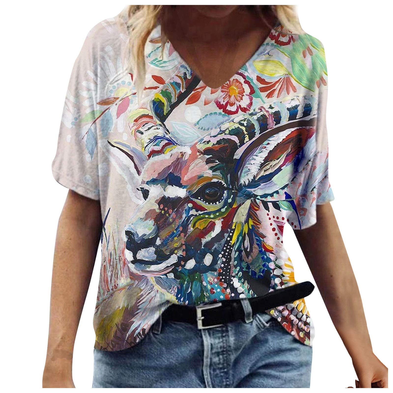 Trendy Women's Printed Short Sleeve Crew Neck T-Shirt - Summer Casual Blouse for Women | Perfect for Beach Outings, Weekend Wear & Summer Fashion