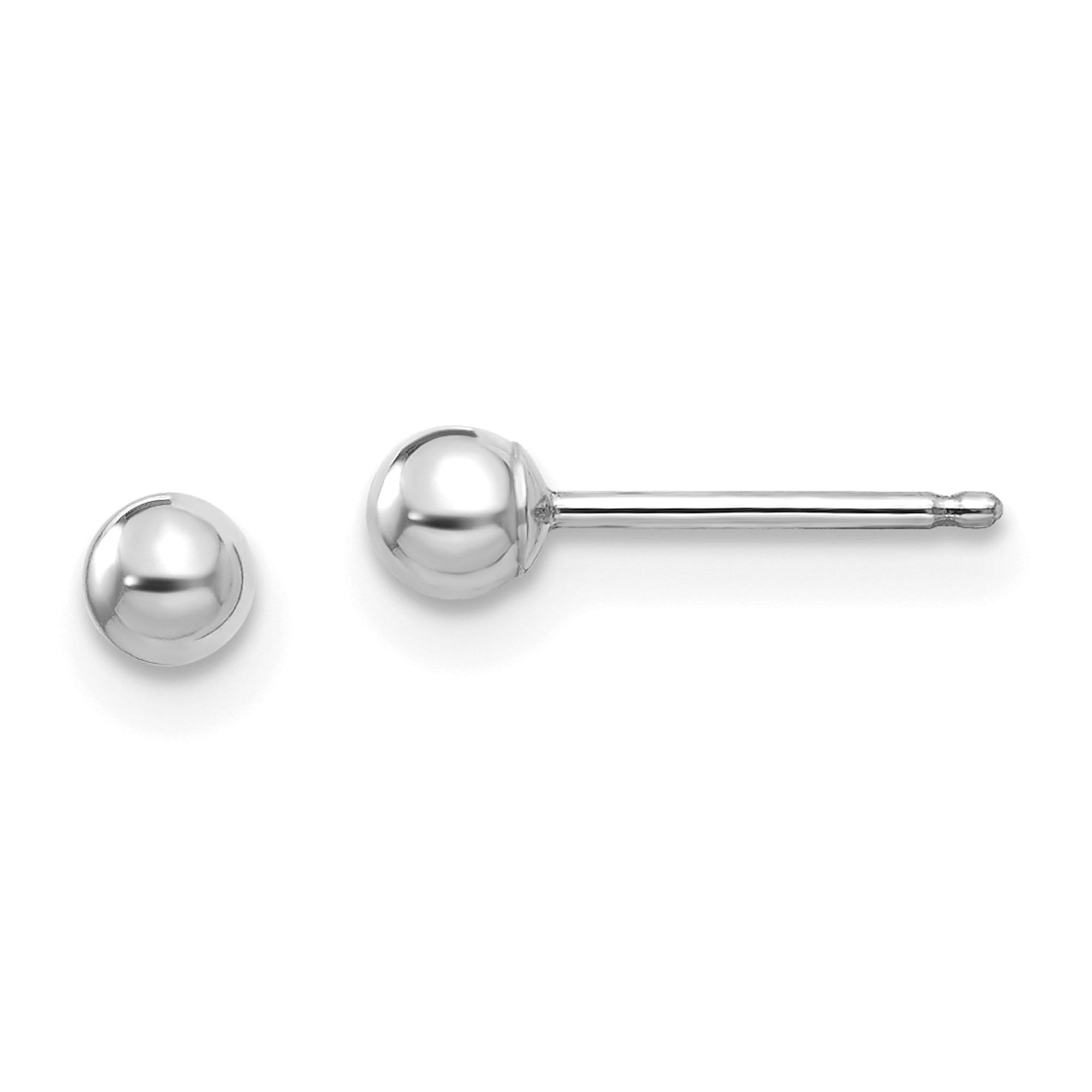 14K Solid White Gold 3mm Ball Stud Earrings for Women - Classic Minimalist Jewelry for Everyday Wear, Gifts & Special Occasions