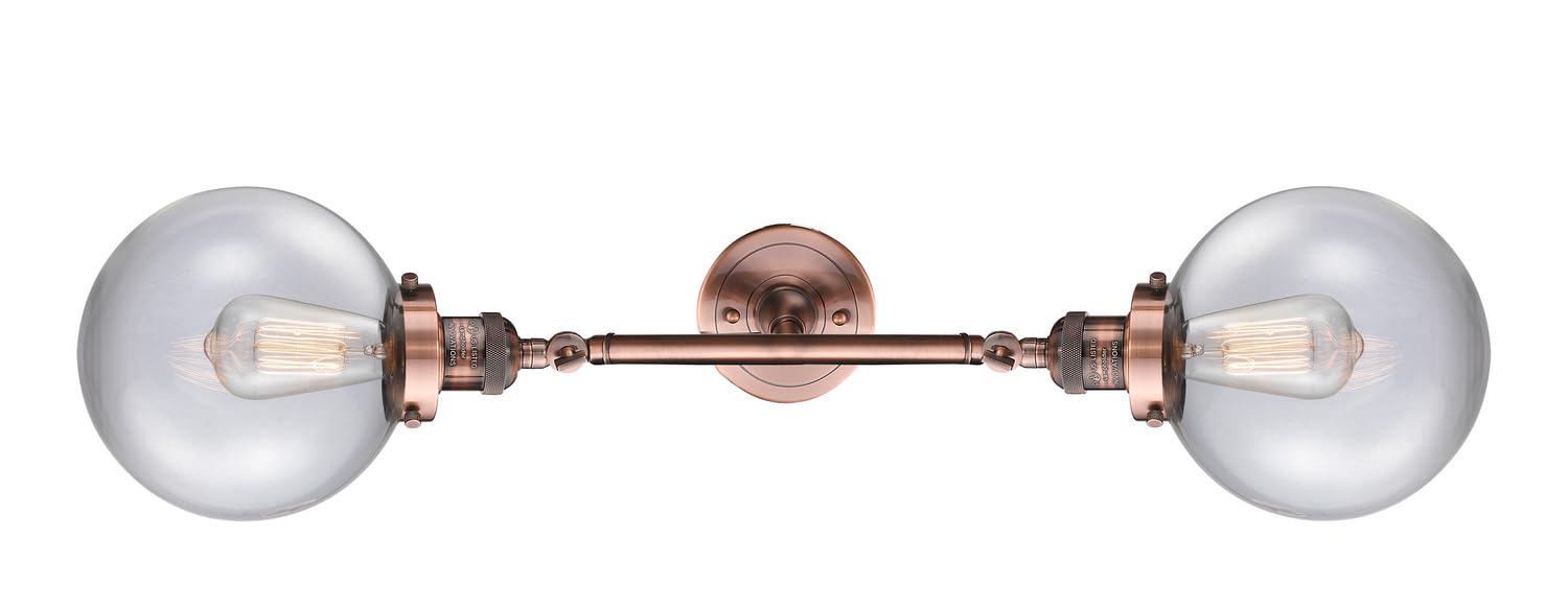 Innovations 208L-AC-G202-8-LED 2 Light Vertical Bathroom Vanity Light Fixture in Antique Copper Finish - Perfect for Modern Bathroom & Powder Room Lighting
