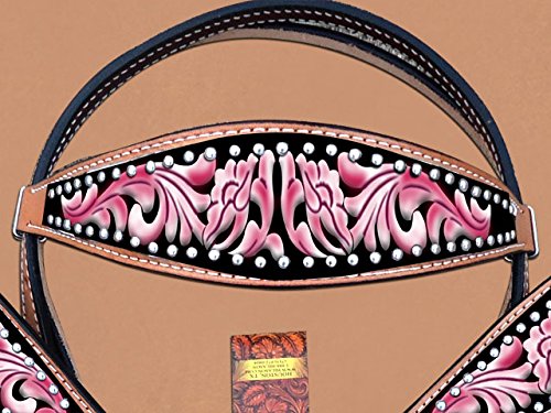 HILASON Western Horse Headstall & Breast Collar Set - Genuine American Leather in Pink | Durable Leather Headstall & Breast Collar | Complete Horse Tack Set for Western Riding | Perfect for Trail Rides, Shows & Ranch Work