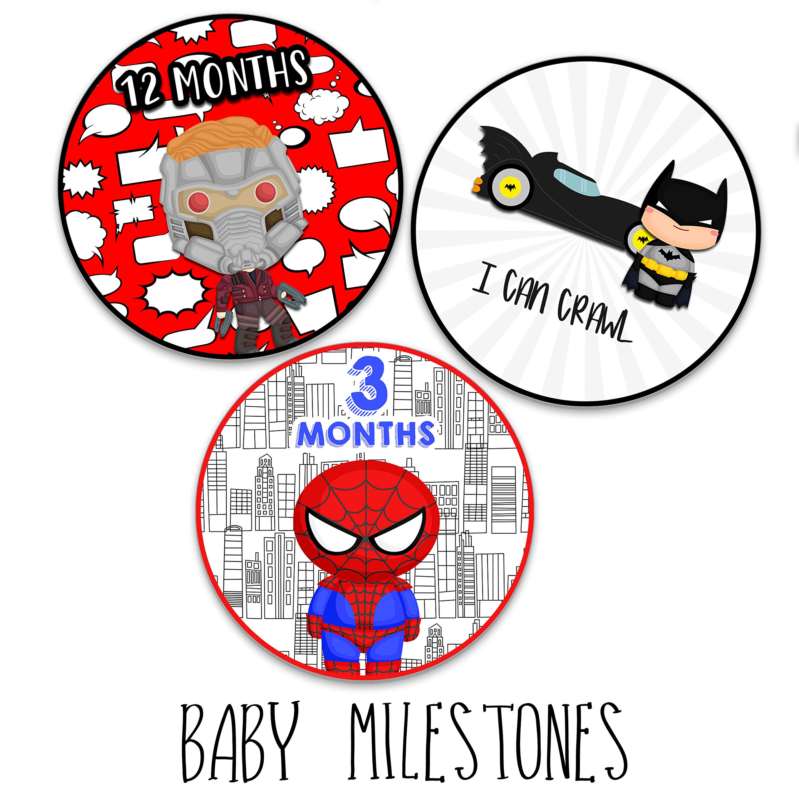 Superhero Baby Milestone Stickers Set of 18 - Darling Character Themed Growth Chart for Boys & Girls | Perfect Baby Shower Gift, Monthly Photo Props & Scrapbook Keepsake | Ideal for Newborn Photography, First Birthday Party Decor & Memory Book Journaling