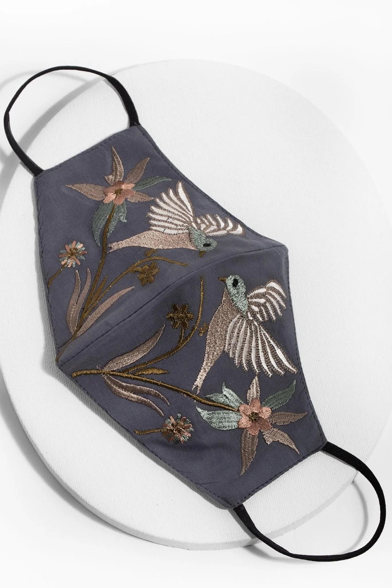 Hummingbird Embroidered Face Mask - Reusable Washable Cotton Fabric with Adjustable Ear Loops for Women & Men - Perfect for Outdoor Activities, Travel, and Daily Protection