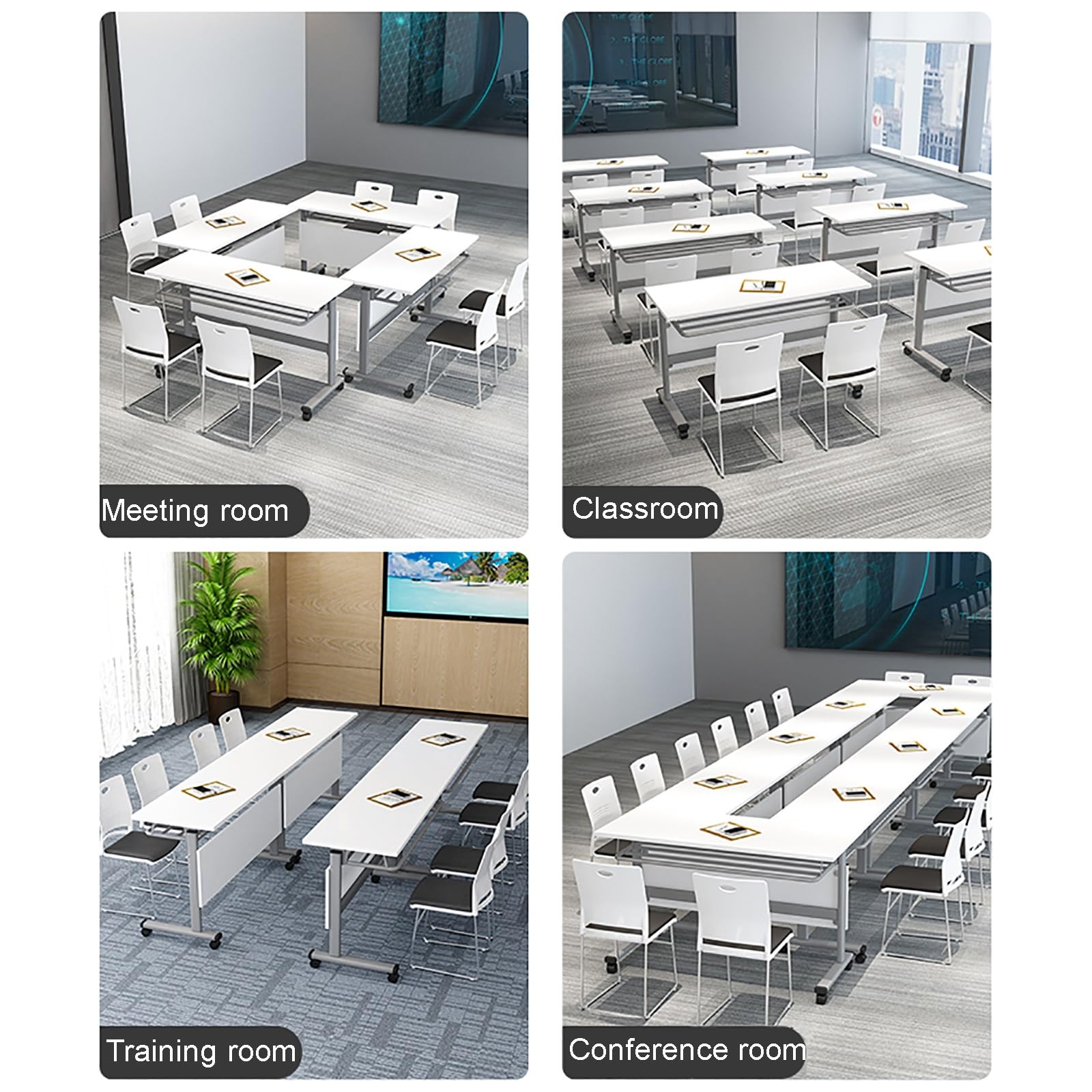 Foldable Conference Table Set - Mobile Training Desk with Lockable Wheels, Flip Top Rectangular Folding Table for Office Meetings & Classrooms | Portable Splicing Multifunctional Computer Desk for Workspaces, Events & Home Offices