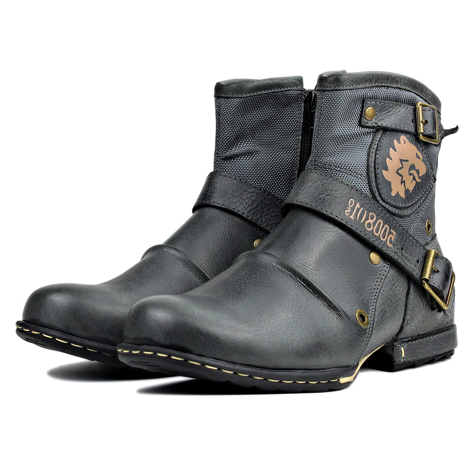 OSSTONE Men's Fashion Leather Chukka Boots - Zipper-Up Motorcycle Boots Casual Shoes OS-5008-1-ABNH | Perfect for Riding, Streetwear & Everyday Comfort