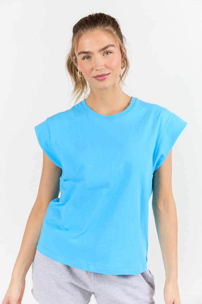 Classic Aqua Blue Cap Sleeve Knit T-Shirt for Women | Soft Cotton Casual Tee | Perfect for Everyday Wear, Layering & Summer Outfits