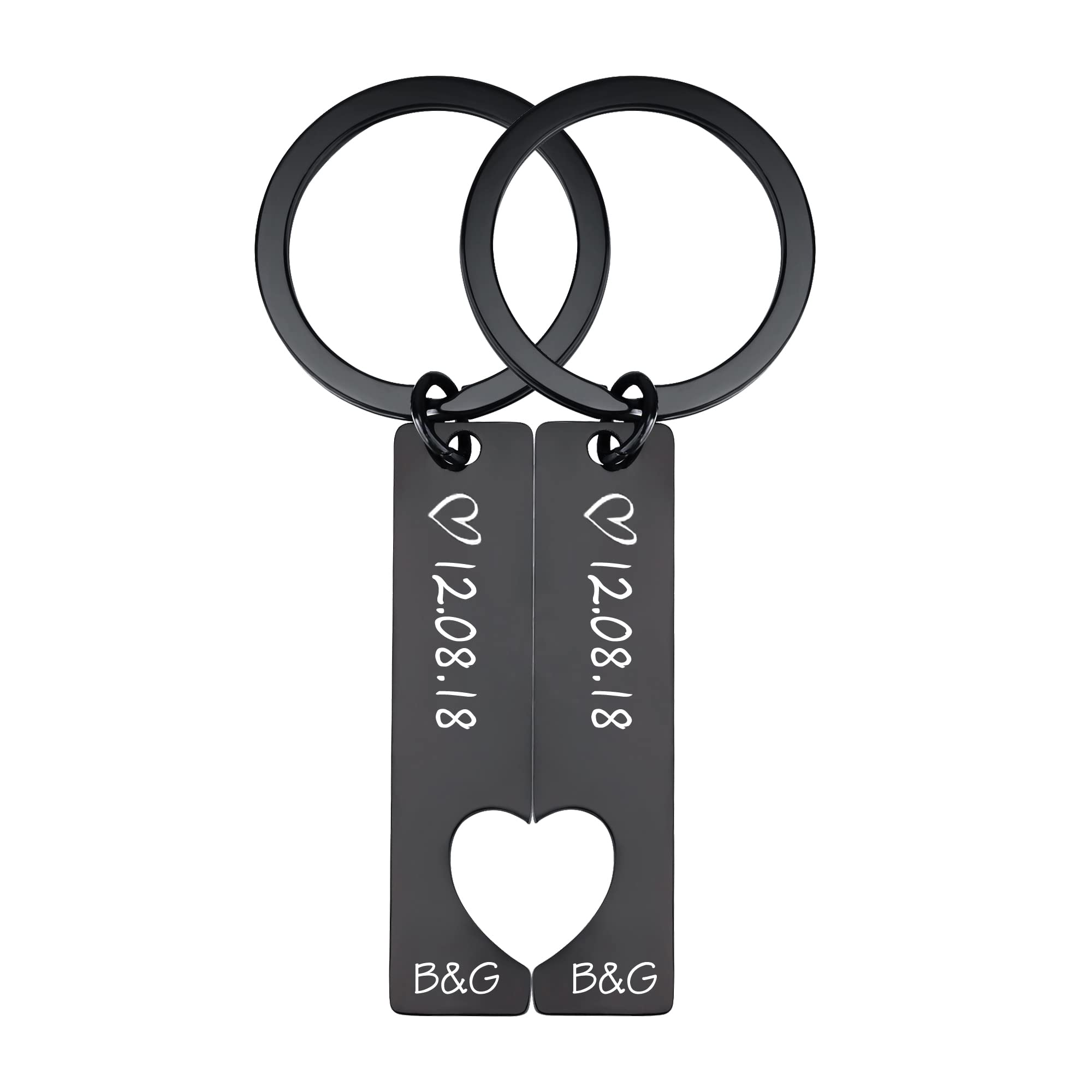 2Pcs Personalized Couple Keychains - Engraved Heart Puzzle Keyrings for Boyfriend & Girlfriend - Custom Matching Gifts for Anniversaries, Valentine's Day & Romantic Occasions