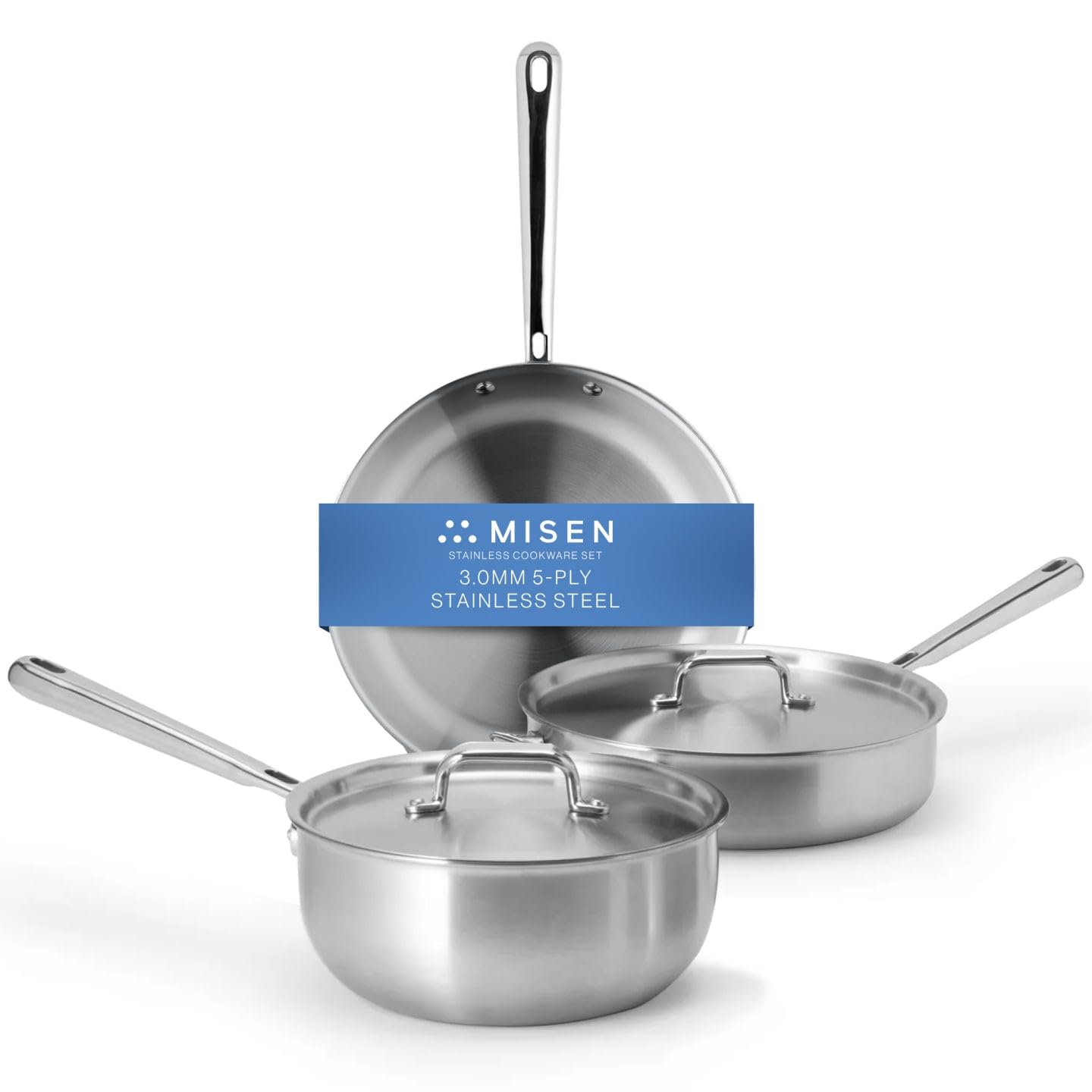 Premium Misen 5-Ply Stainless Steel Cookware Set - 5-Piece Professional Kitchen Set with 10