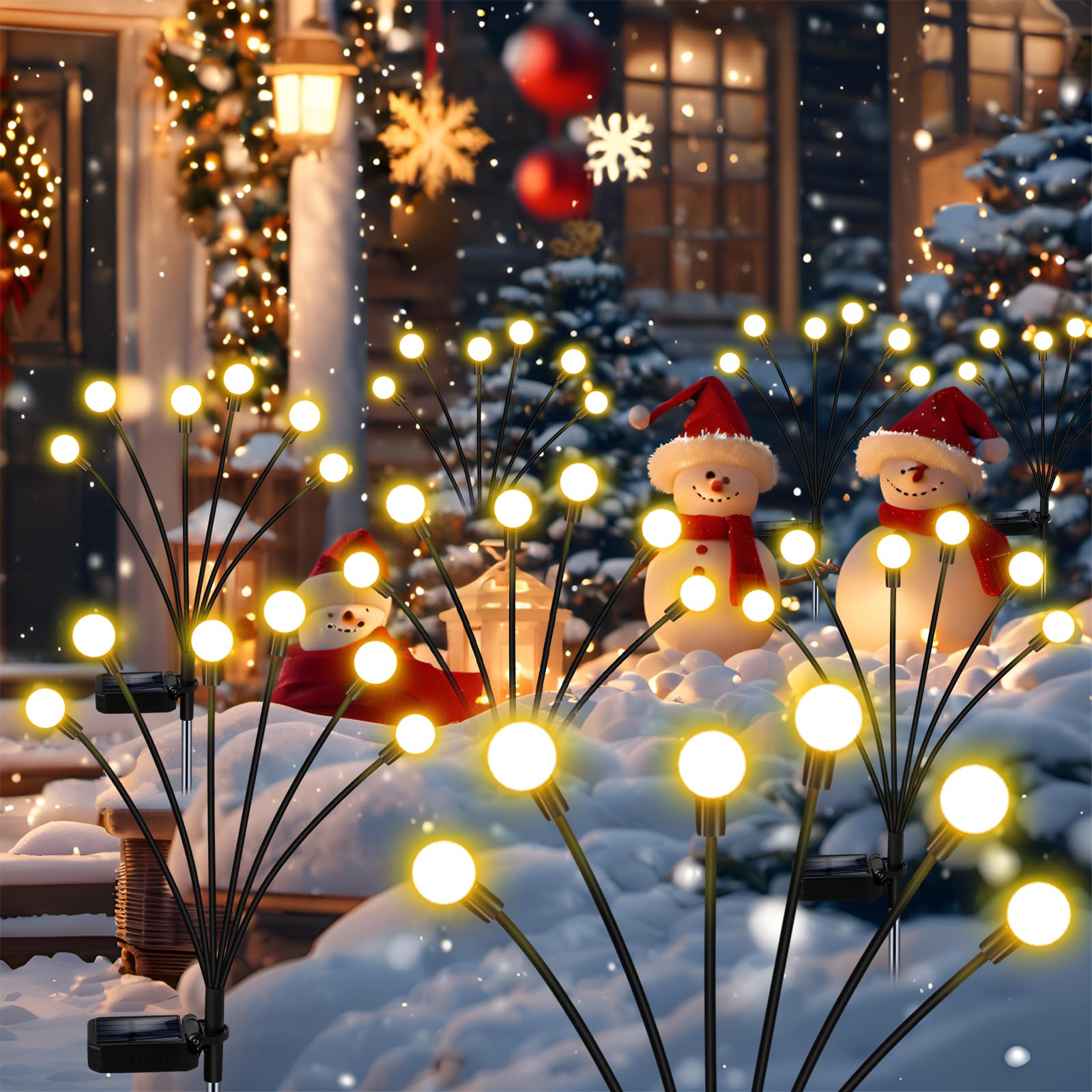 4 Pack Solar Firefly Lights Outdoor - Waterproof Swaying Solar Garden Lights for Yard, Patio, Pathway & Lawn - Perfect Gardening Gifts for Women & Christmas Decoration - Ideal for Backyard, Garden Party & Holiday Lighting
