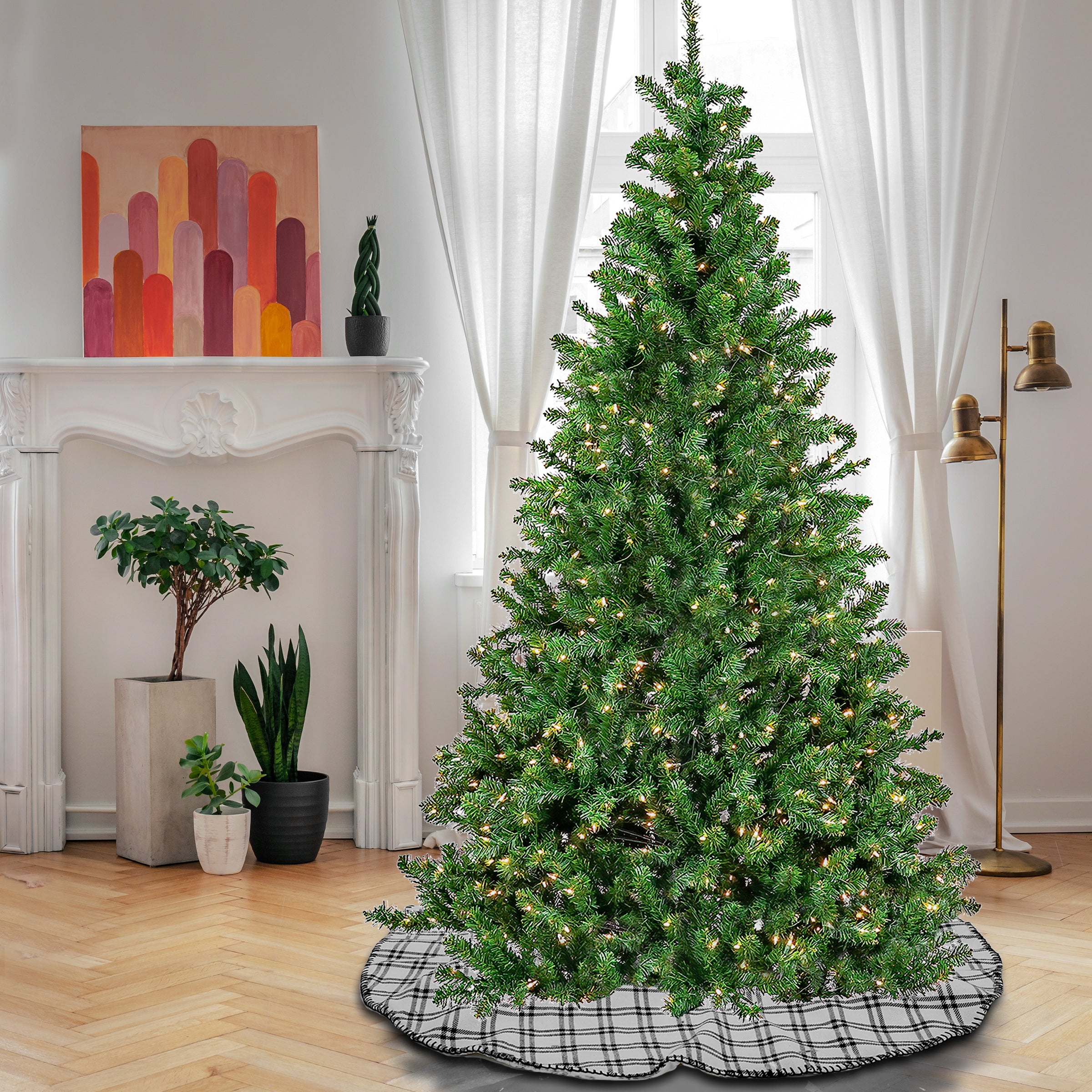 7.5 ft Pre-Lit Phillip Spruce Artificial Christmas Tree with 500 Clear LED Lights - Perfect for Home, Office & Holiday Decorations