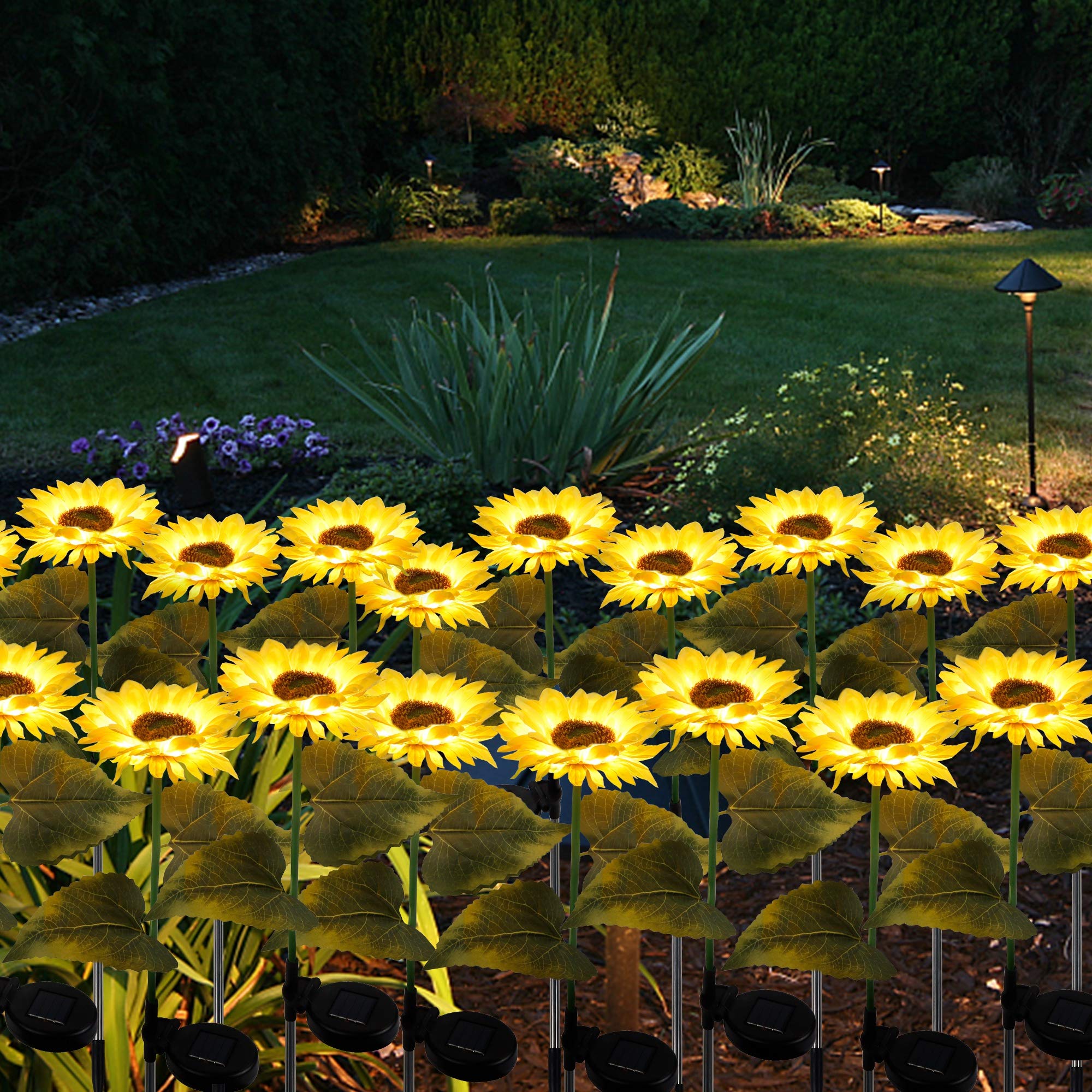 FORUP 2 Pack Solar Powered Sunflower Garden Stake Lights - Waterproof Outdoor LED Pathway Lights for Patio, Lawn & Yard Decoration | Perfect for Garden Borders, Walkways & Landscape Lighting at Night