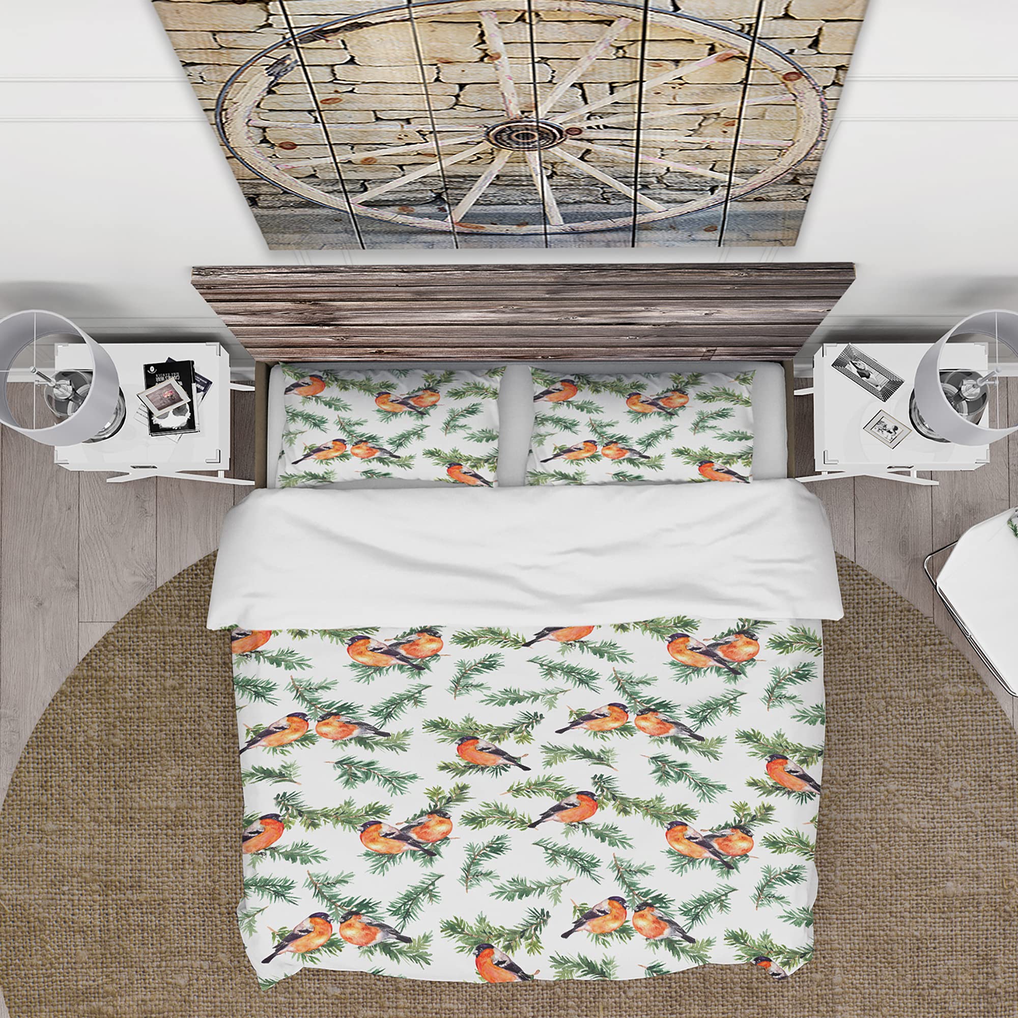 Traditional Red Robin Birds on Pine Branch Duvet Cover Set - Twin Size 3-Piece Bedding Set for All Seasons | Perfect for Cozy Bedrooms, Guest Rooms & Nature-Themed Decor