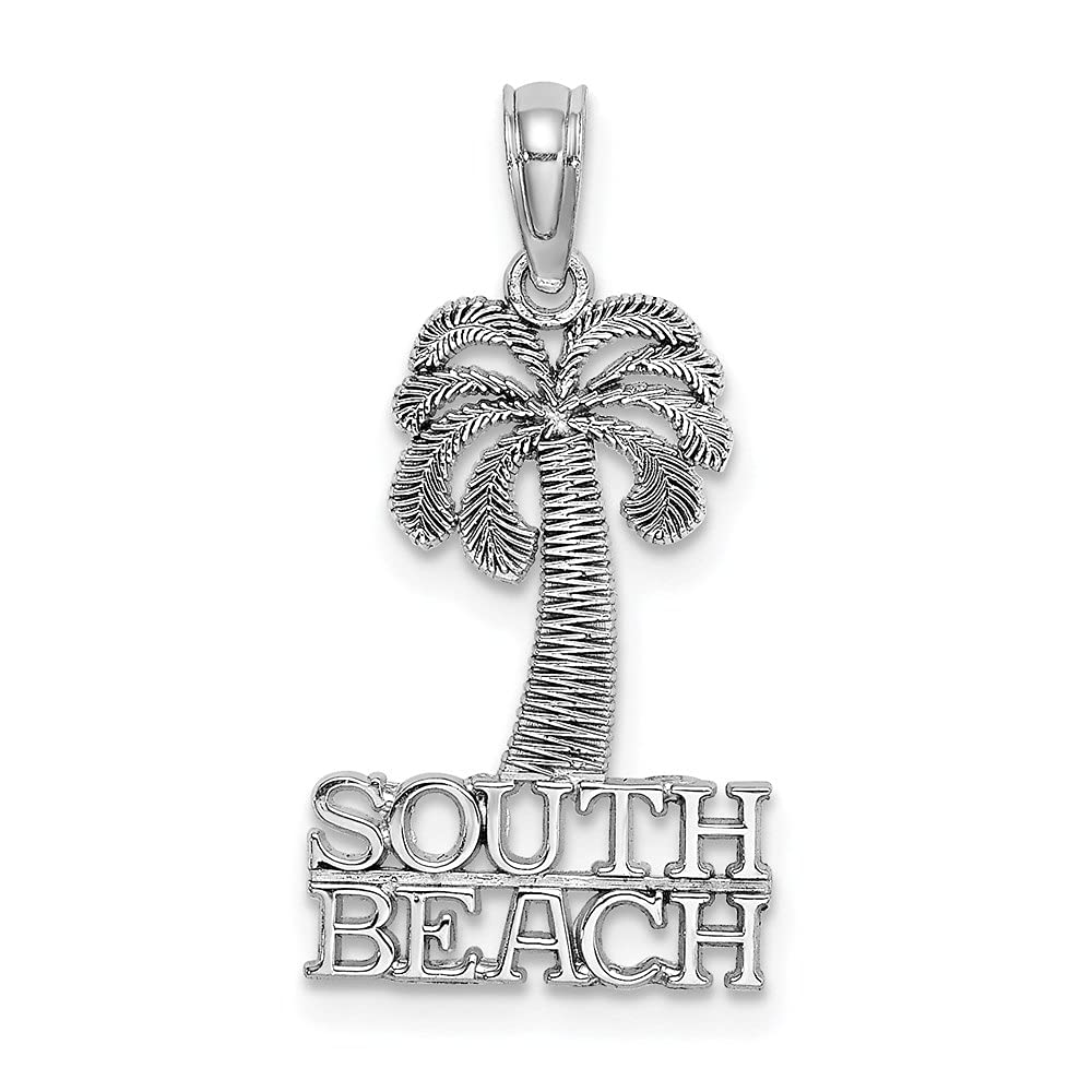 14K White Gold SOUTH BEACH Palm Tree Charm Pendant Necklace - Elegant Fine Jewelry for Women | Perfect for Beach Vacations, Summer Parties & Tropical-Themed Gifts