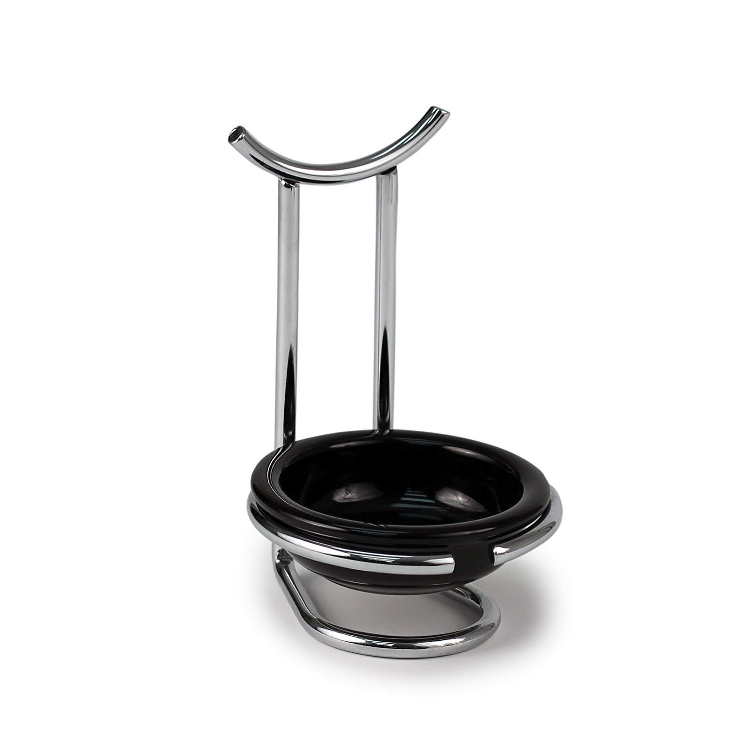 Euro Standing Spoon Rest with Ceramic Dish - Vertical Utensil Holder for Stovetop & Kitchen Counter Organization - Modern Chrome/Black Design - Perfect for Cooking, Baking & Kitchen Decor